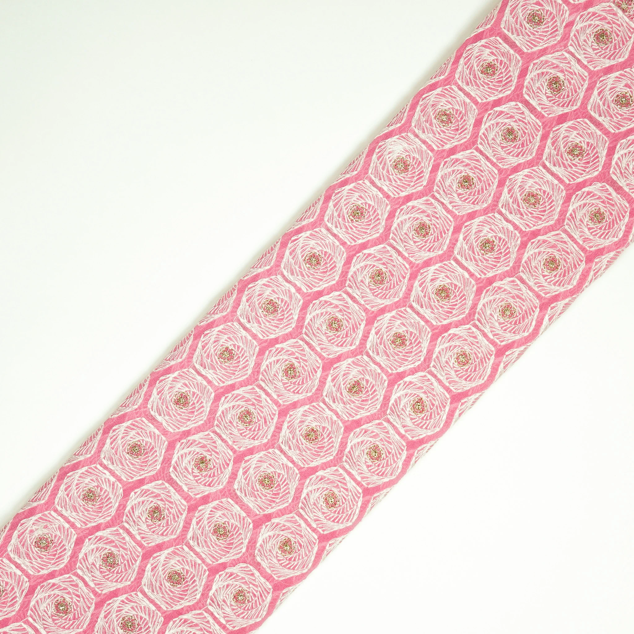 Rida Pink Viscose Georgette Embroidered Fabric in Jaal Pattern - Image 4