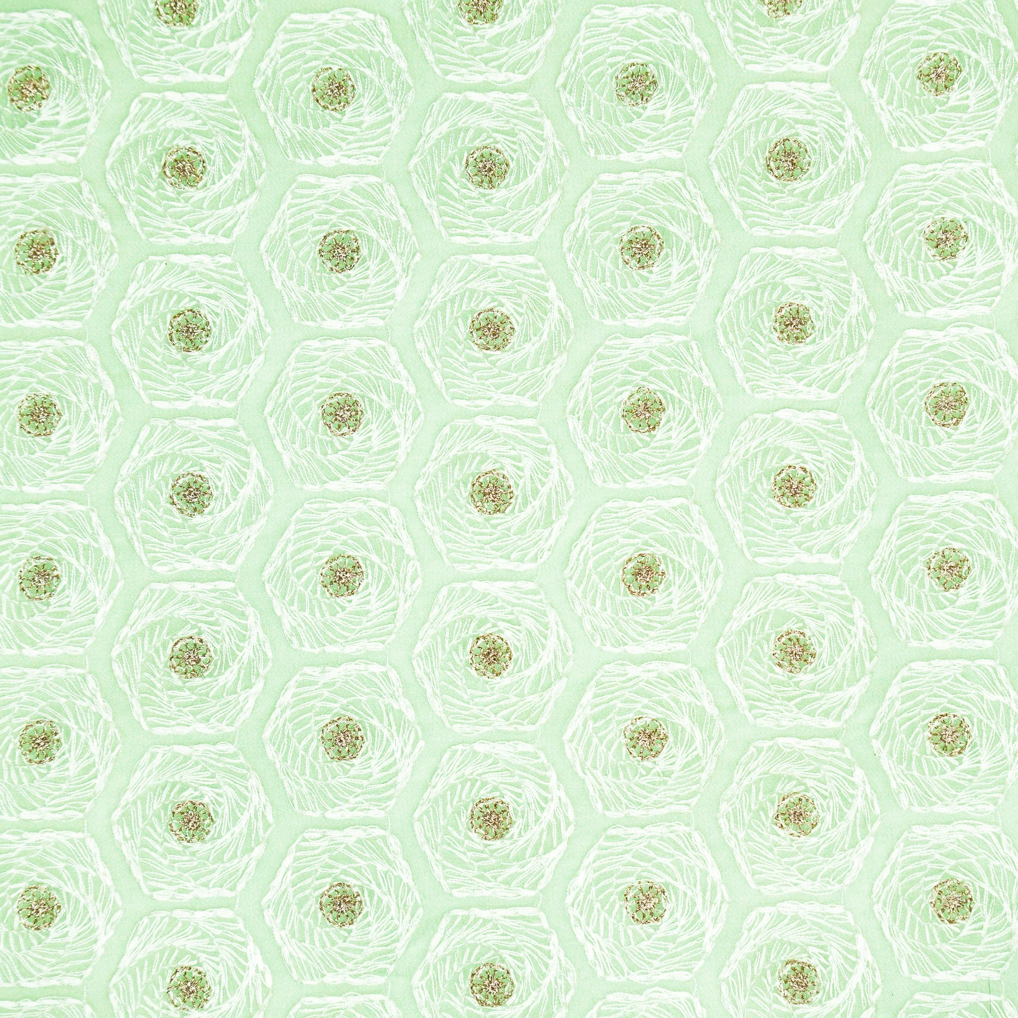 Rida Sea Green Viscose Georgette Embroidered Fabric in Jaal Pattern - Image 3