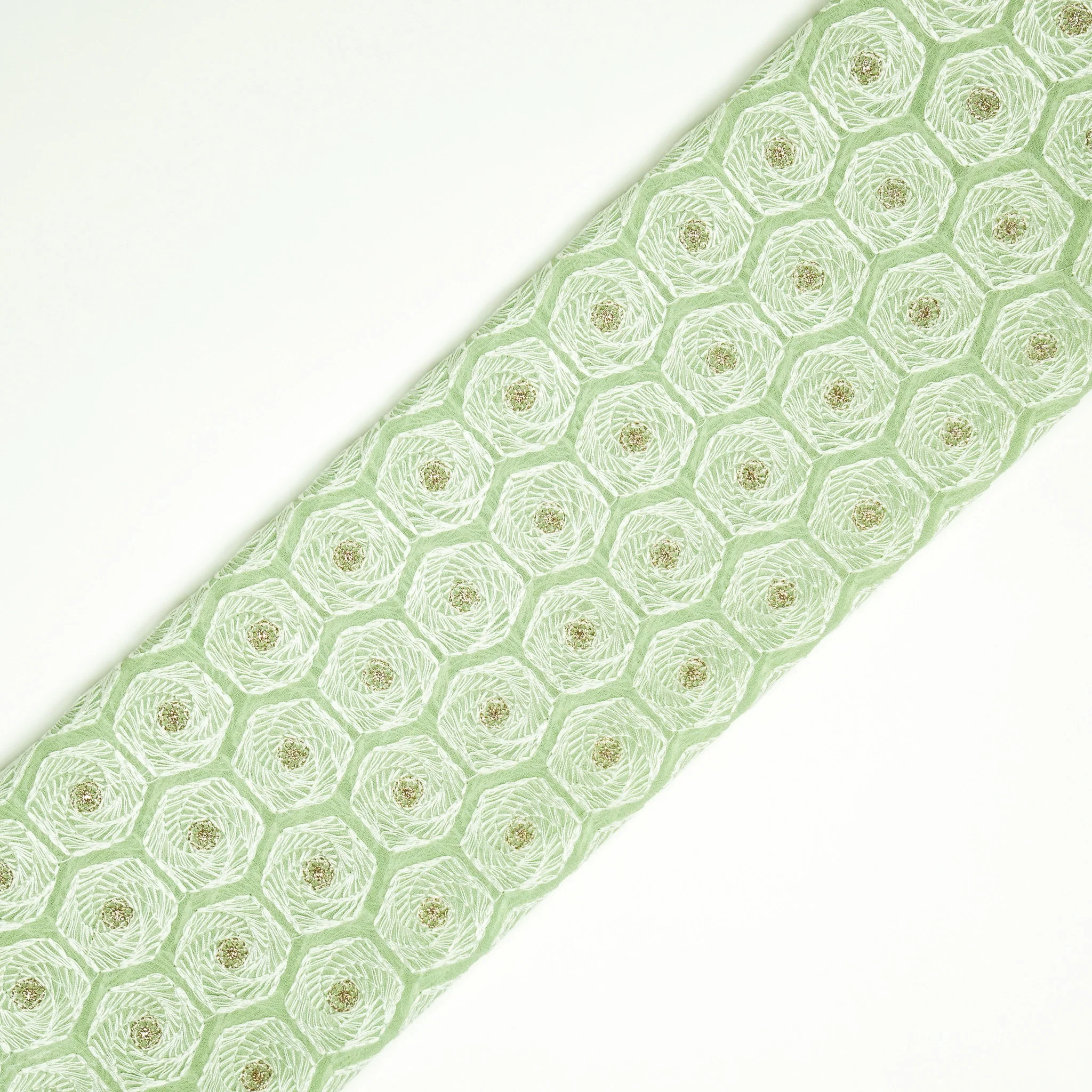 Rida Sea Green Viscose Georgette Embroidered Fabric in Jaal Pattern - Image 4