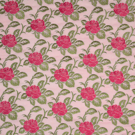 Riha Pink Cotton Embroidered Fabric in Jaal Pattern - Image 3