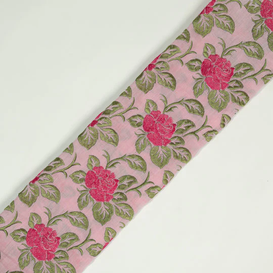 Riha Pink Cotton Embroidered Fabric in Jaal Pattern - Image 4