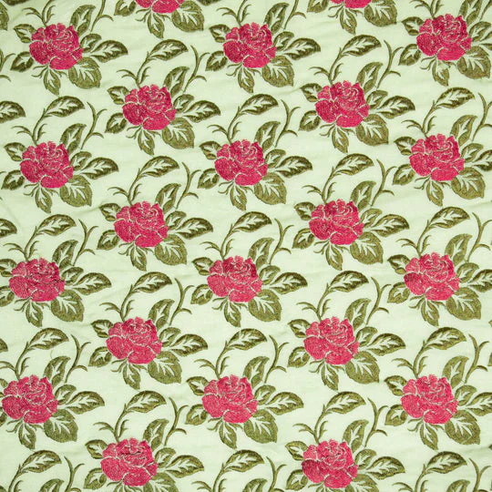 Riha Sage Green Cotton Embroidered Fabric in Jaal Pattern - Image 3