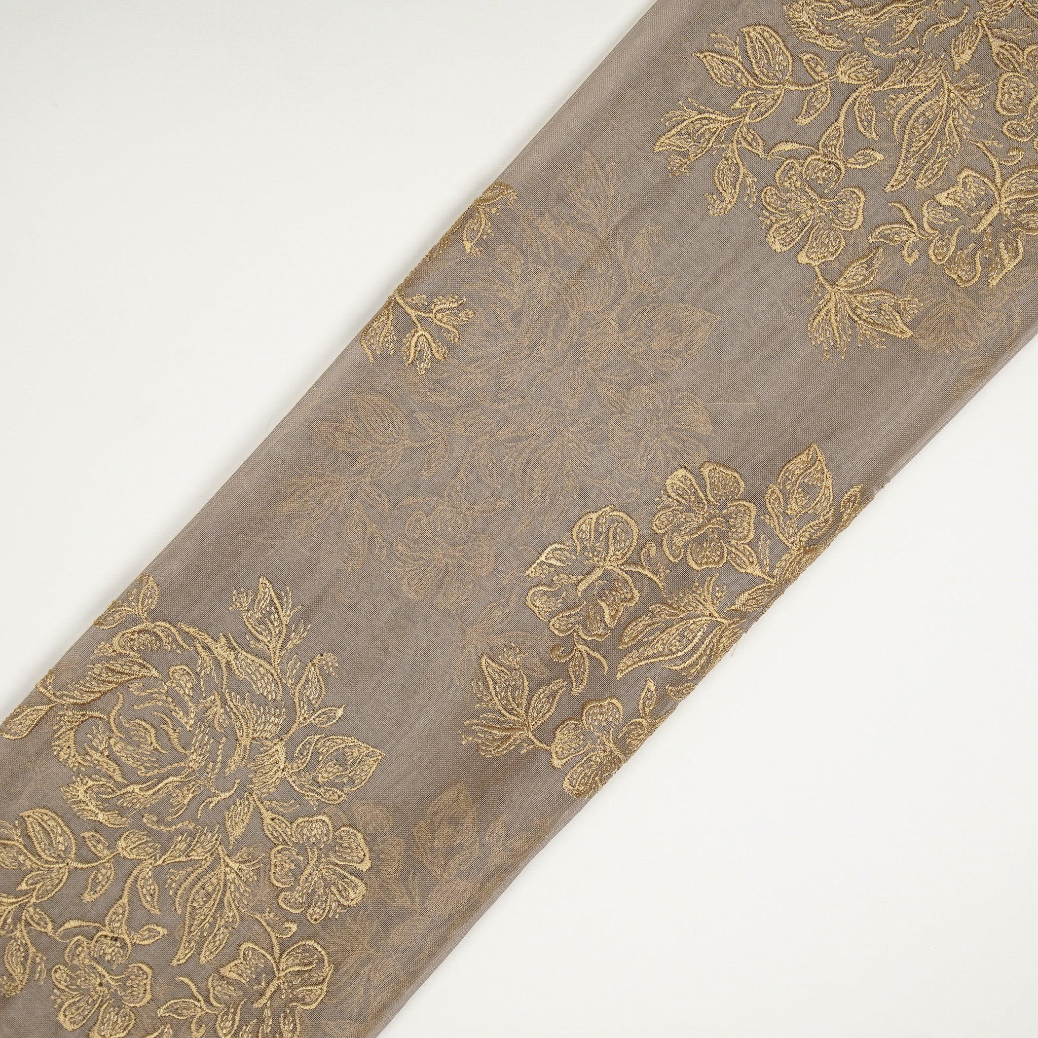 Roza Light Mouse Viscose Organza Embroidered Fabric in Buta - Image 4