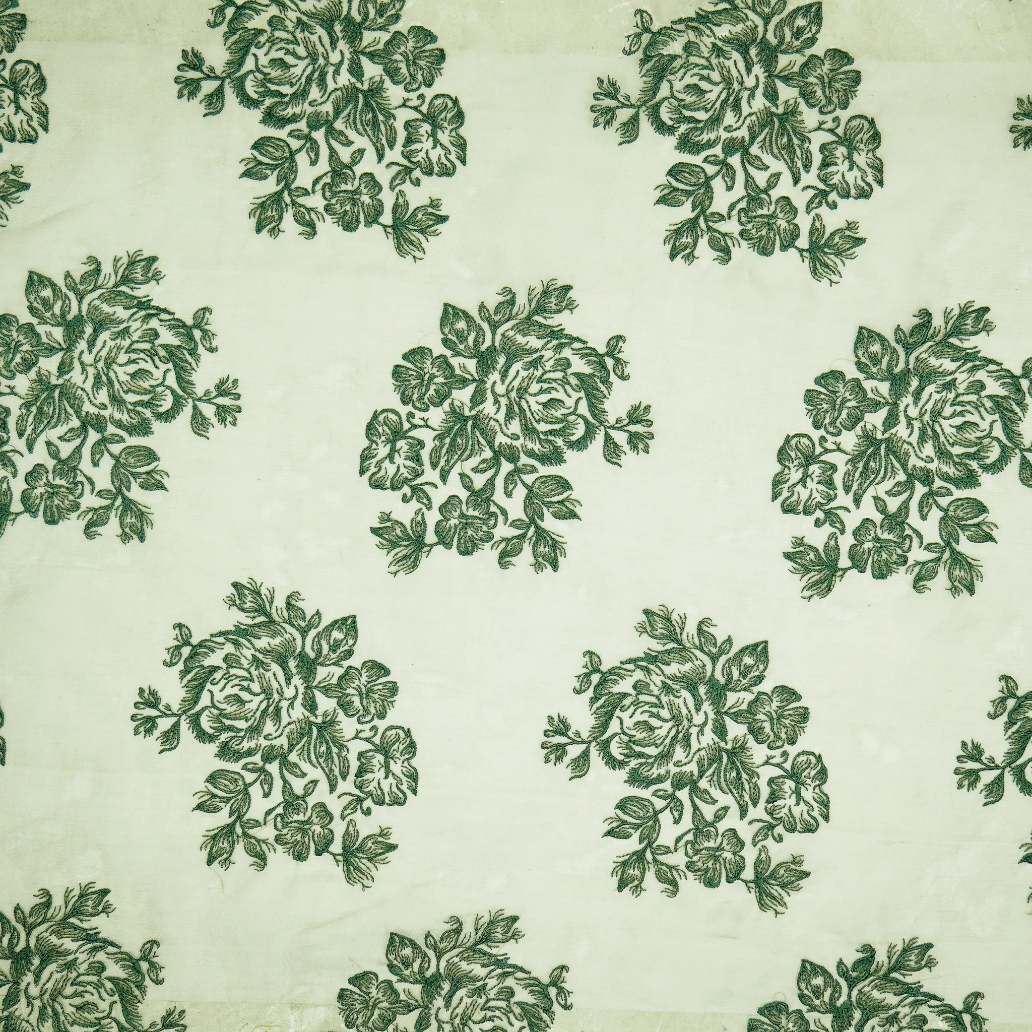 Roza Moss Green Viscose Organza Embroidered Fabric in Buta - Image 3