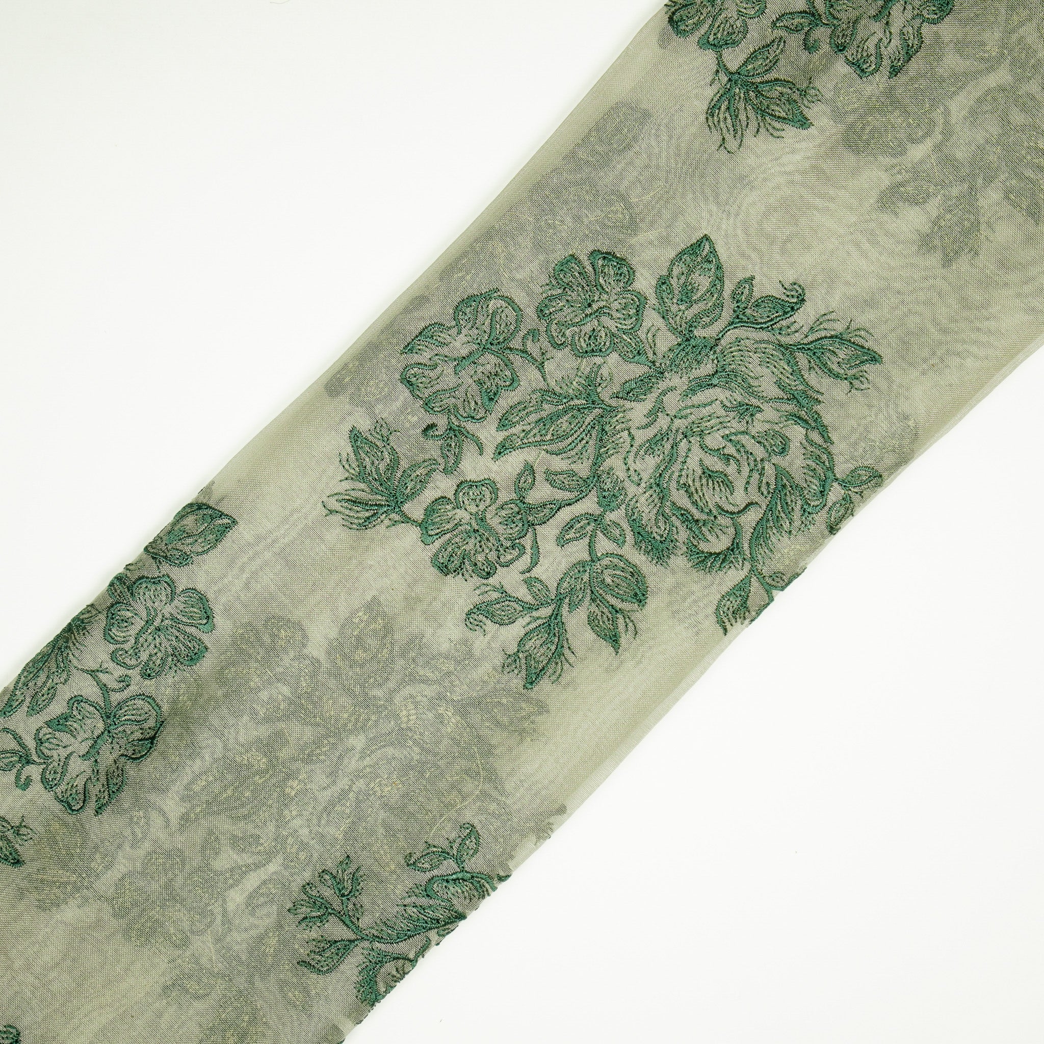 Roza Moss Green Viscose Organza Embroidered Fabric in Buta - Image 4