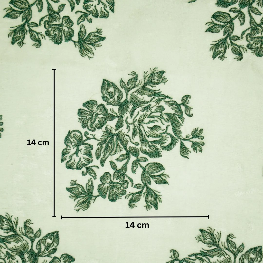 Roza Moss Green Viscose Organza Embroidered Fabric in Buta - Image 5