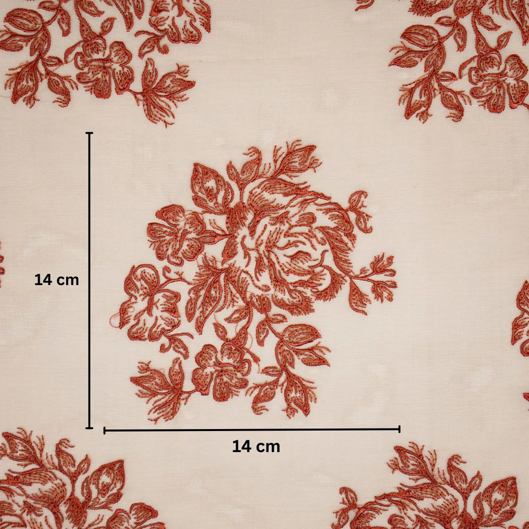 Roza Skin Viscose Organza Embroidered Fabric in Buta - Image 5