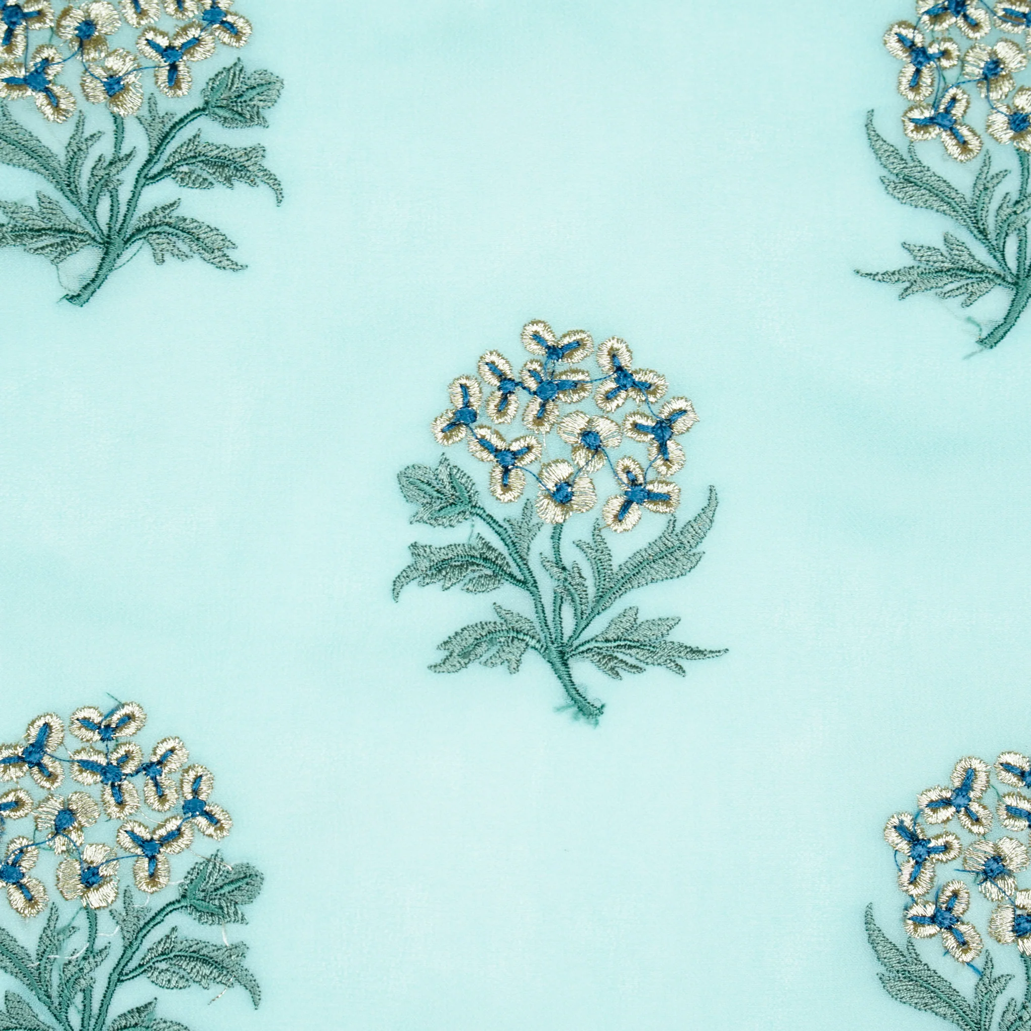Ruhi Aqua Viscose Georgette Embroidered Fabric in Buta Pattern - Image 3