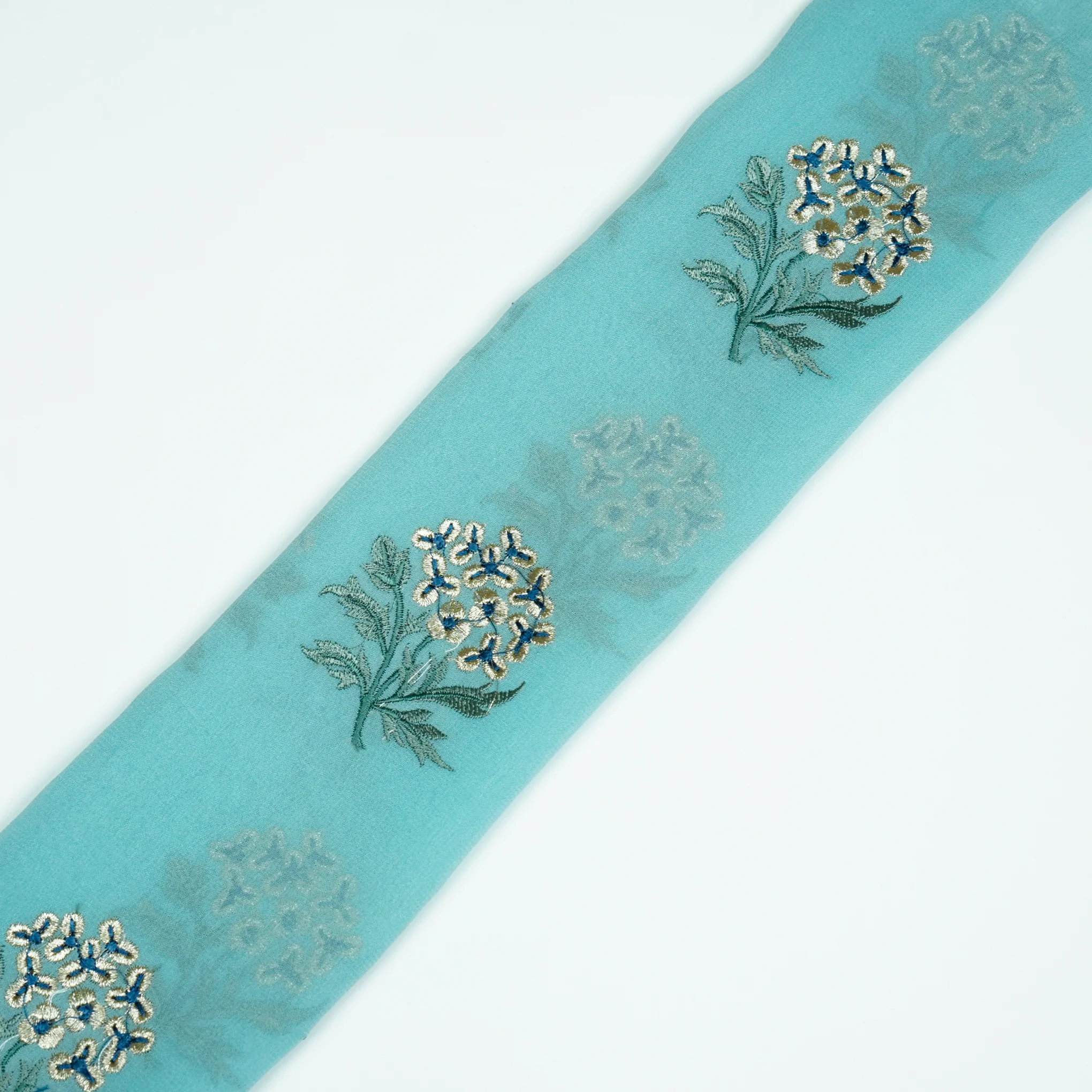 Ruhi Aqua Viscose Georgette Embroidered Fabric in Buta Pattern - Image 4