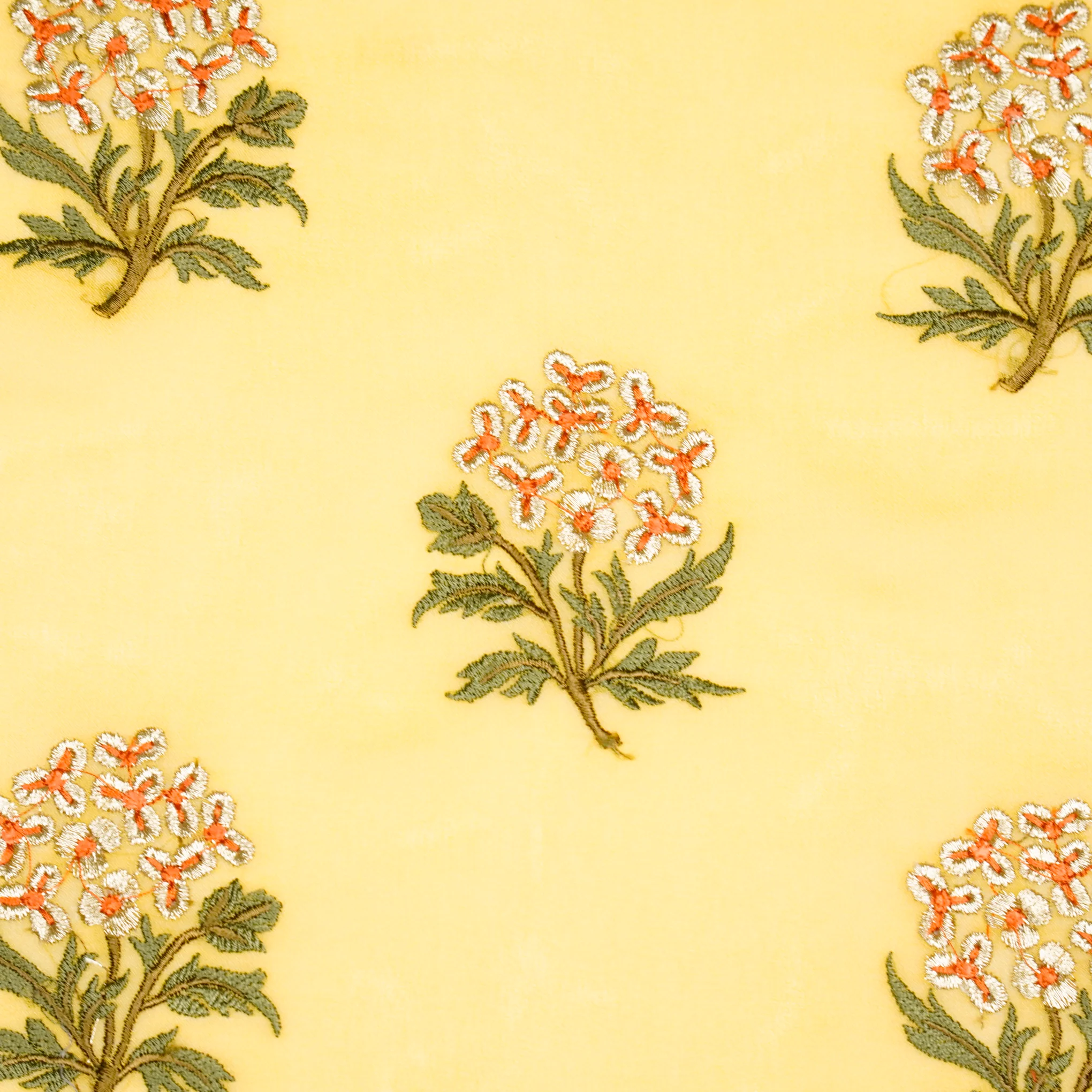 Ruhi Lemon Viscose Georgette Embroidered Fabric in Buta Pattern - Image 3
