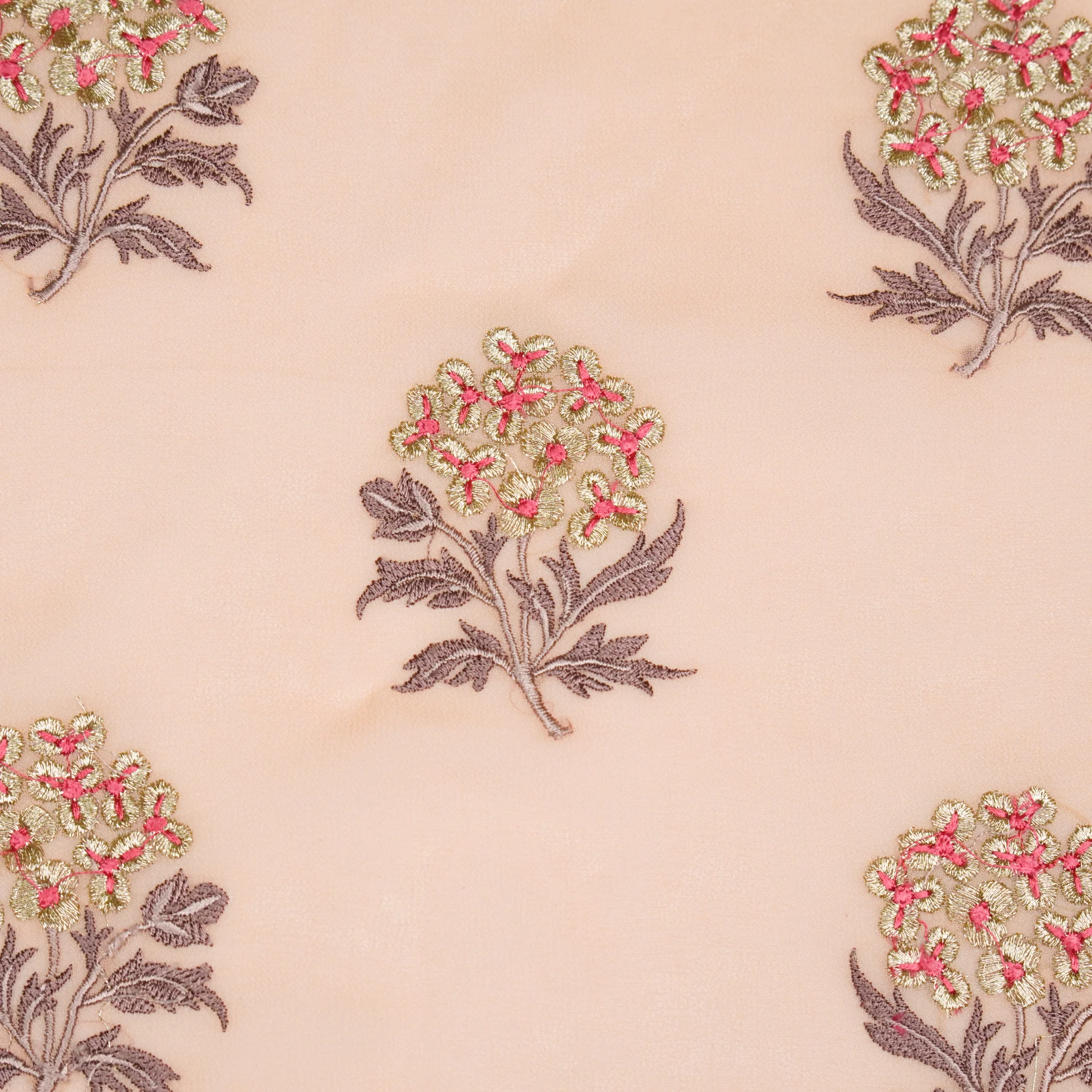 Ruhi Peach Viscose Georgette Embroidered Fabric in Buta Pattern - Image 3