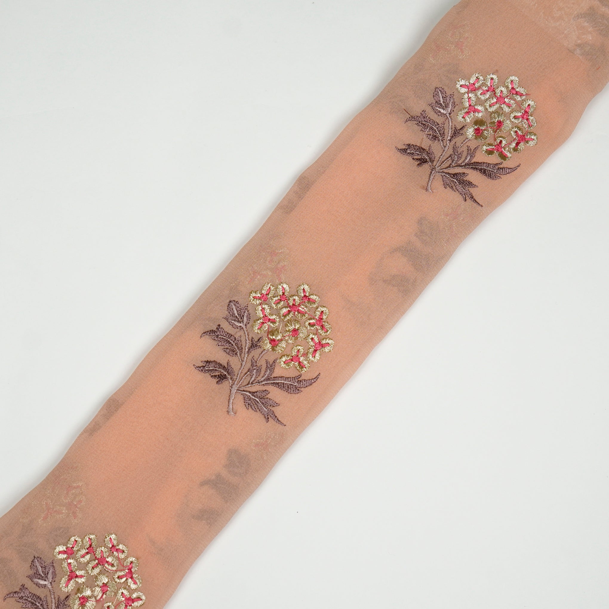 Ruhi Peach Viscose Georgette Embroidered Fabric in Buta Pattern - Image 4