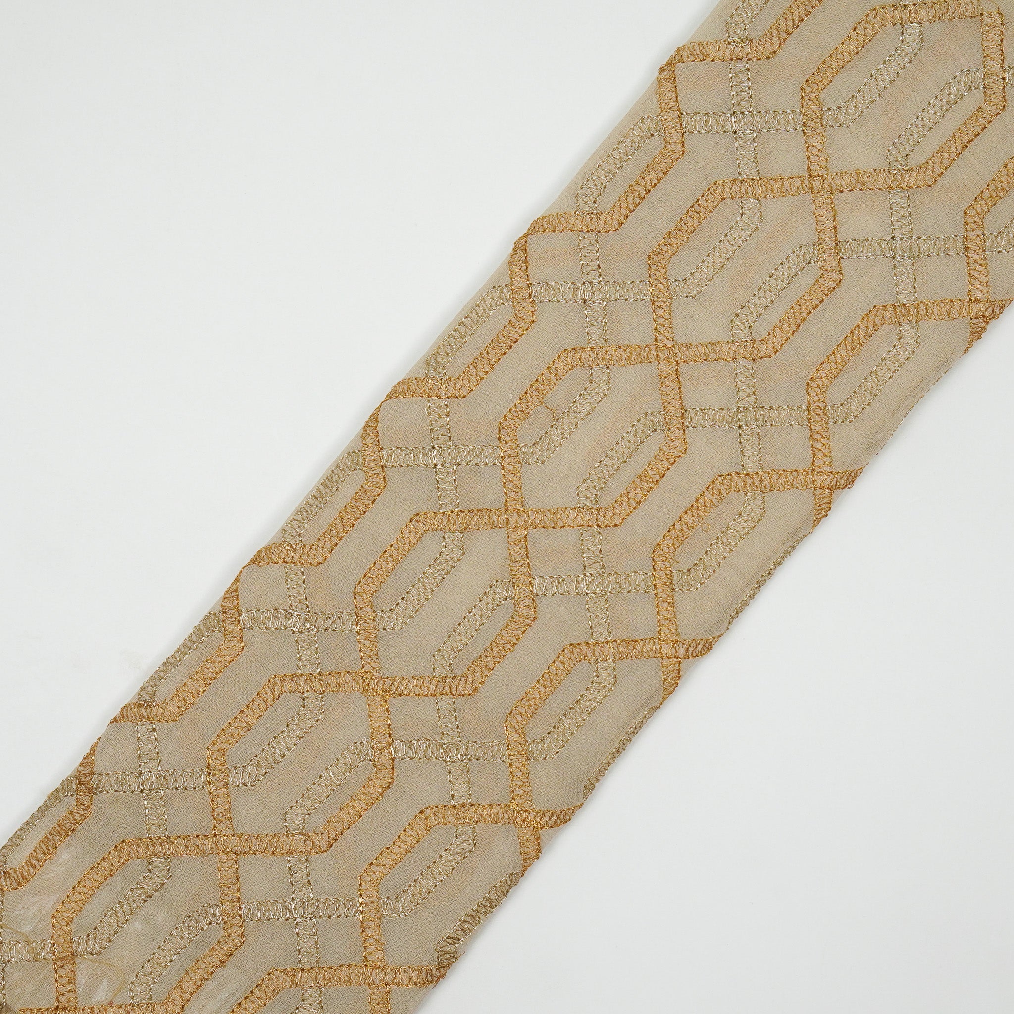Rutui Cream Viscose Georgette Embroidered Fabric in Jaal Pattern - Image 4