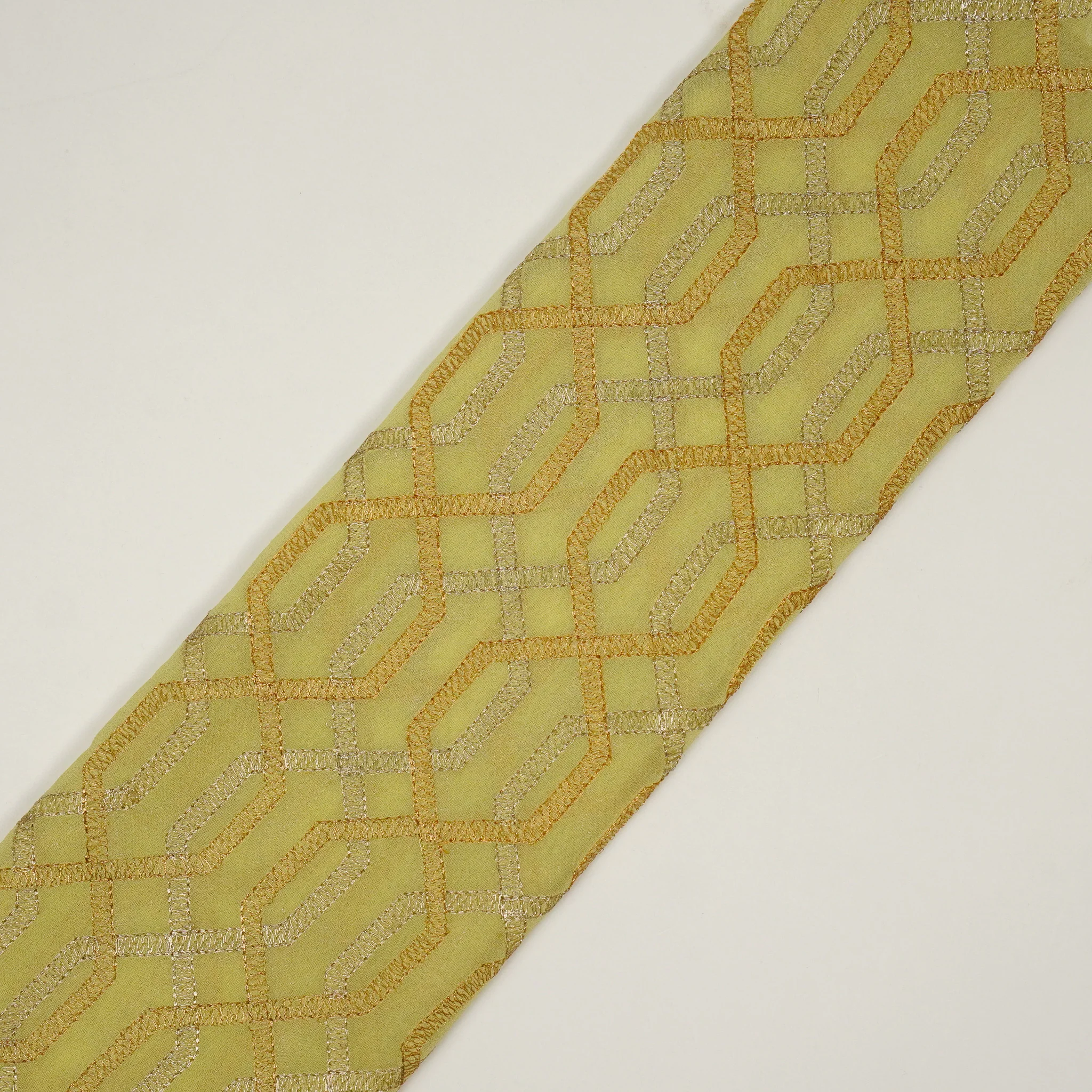 Rutui Lemon Viscose Georgette Embroidered Fabric in Jaal Pattern - Image 4