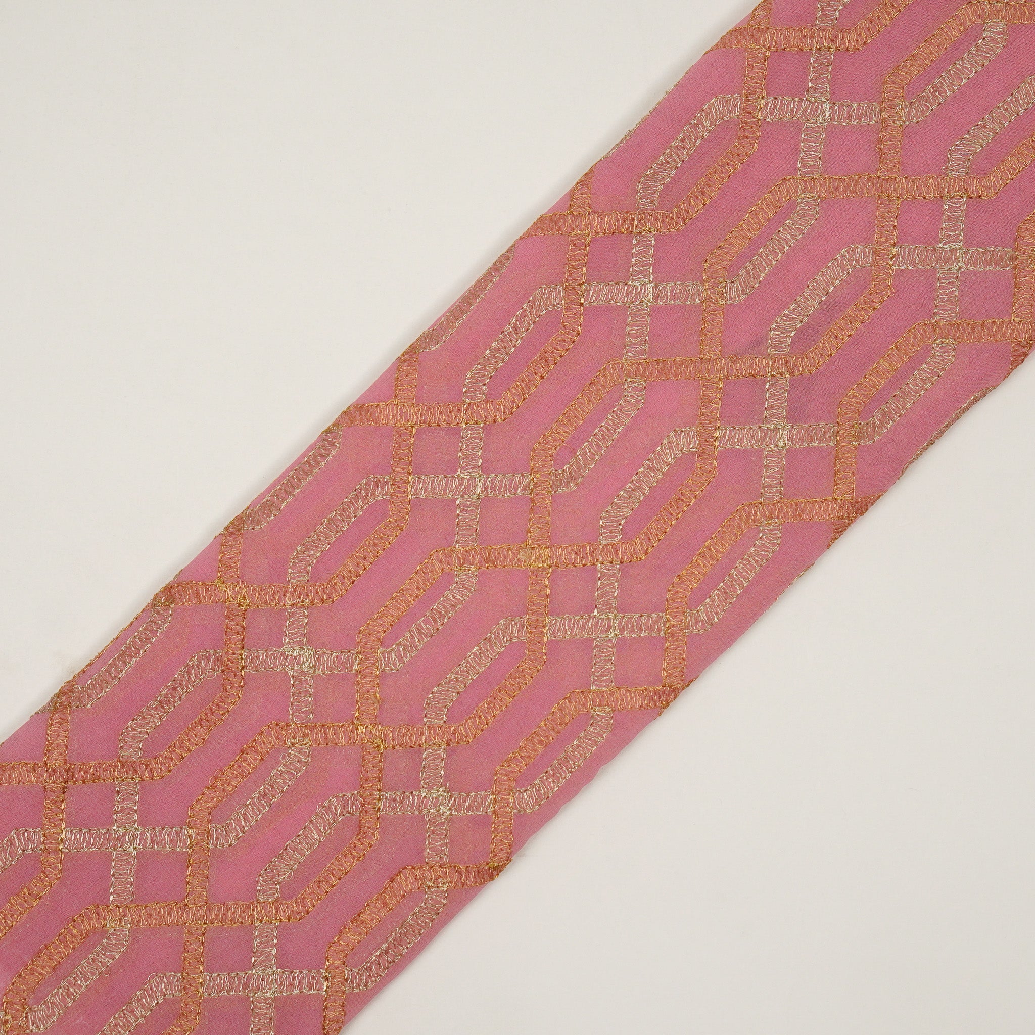 Rutui Pink Viscose Georgette Embroidered Fabric in Jaal Pattern - Image 4