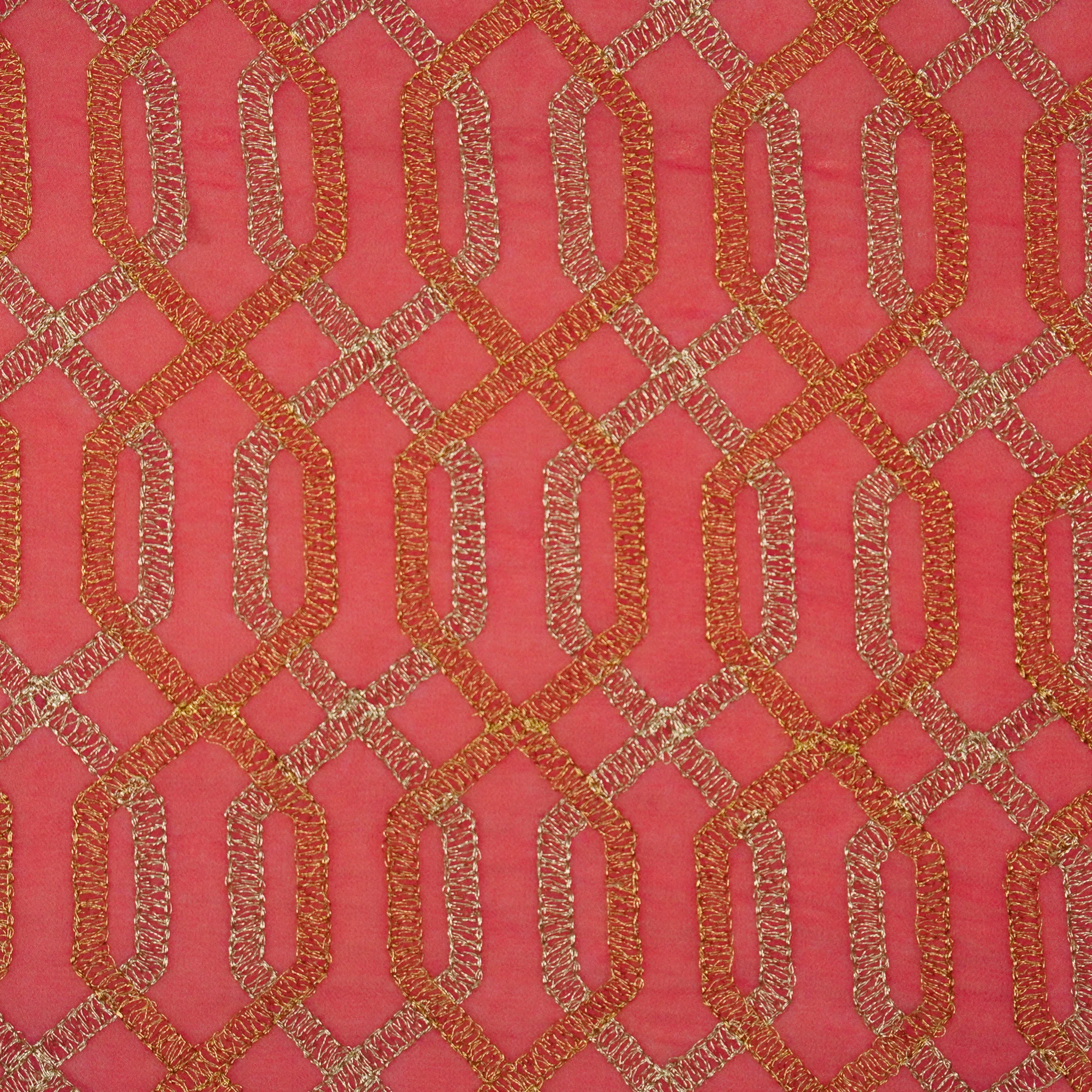Rutui Tomato Viscose Georgette Embroidered Fabric in Jaal Pattern - Image 3