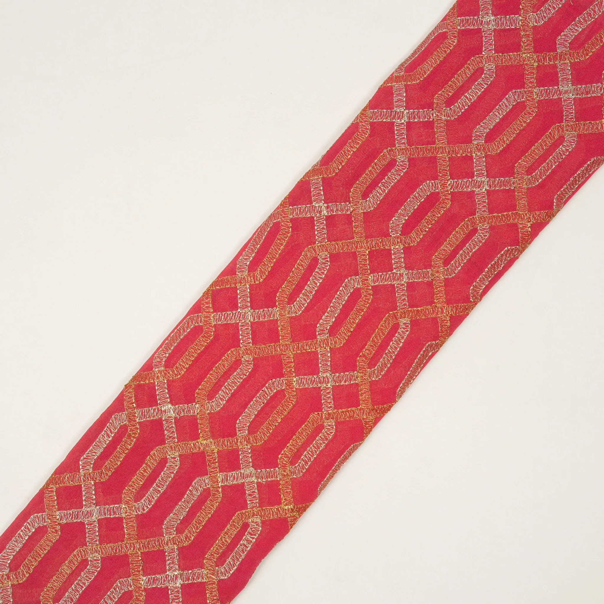 Rutui Tomato Viscose Georgette Embroidered Fabric in Jaal Pattern - Image 4