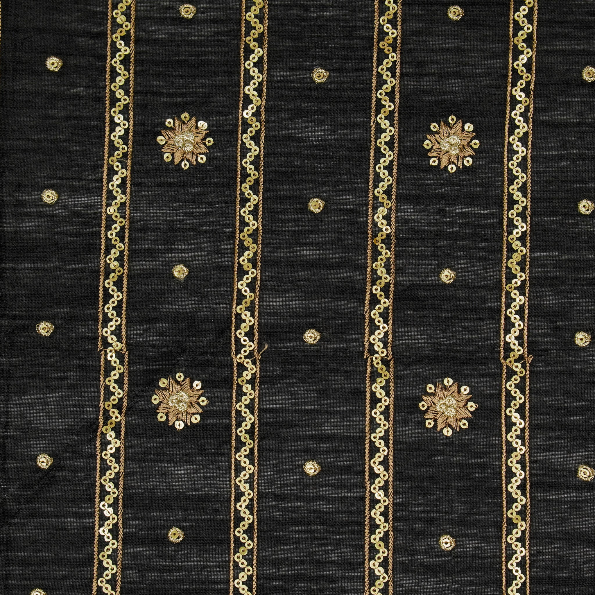 Saba Black Viscose Raw Silk Embroidered Fabric in Jaal Pattern - Image 3