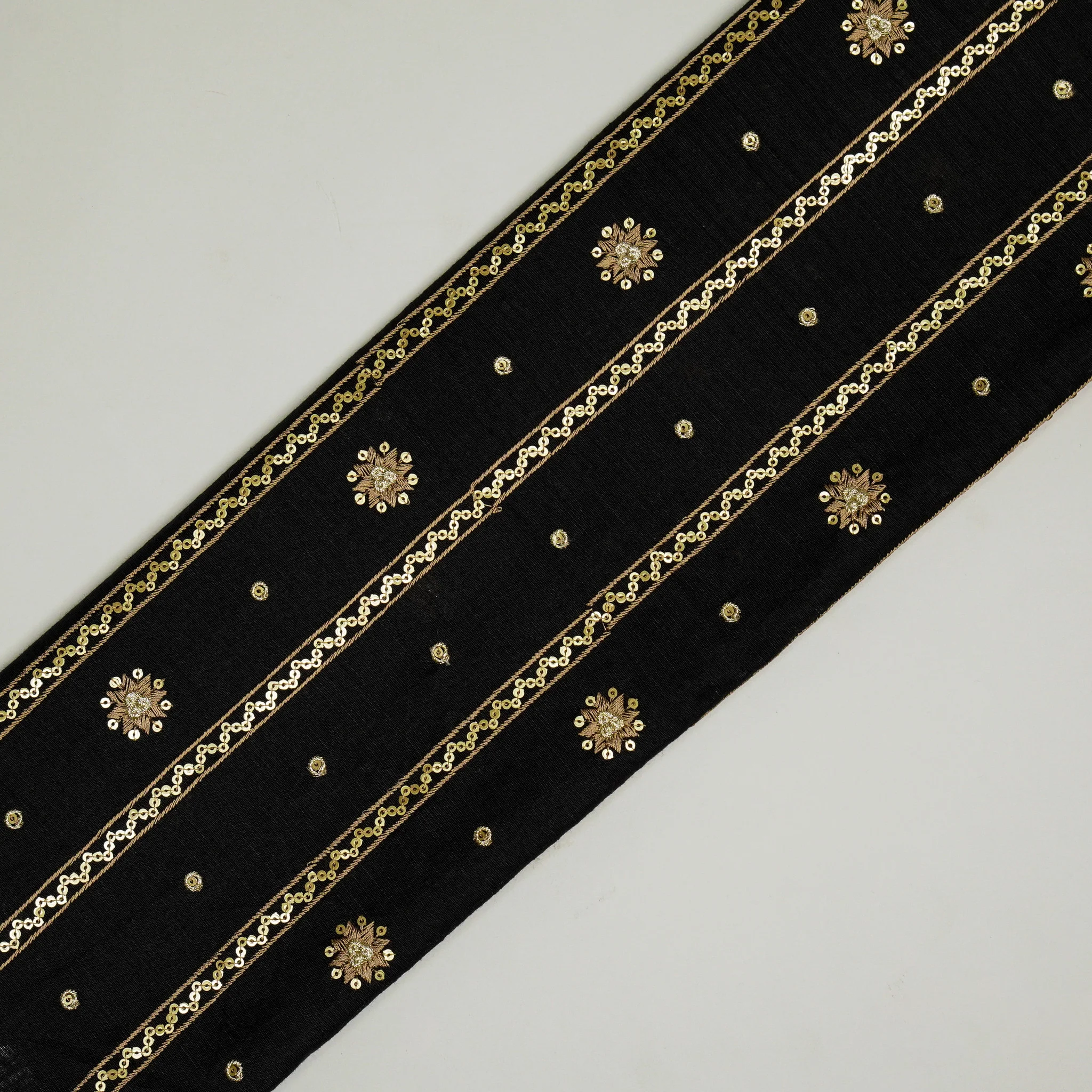 Saba Black Viscose Raw Silk Embroidered Fabric in Jaal Pattern - Image 4