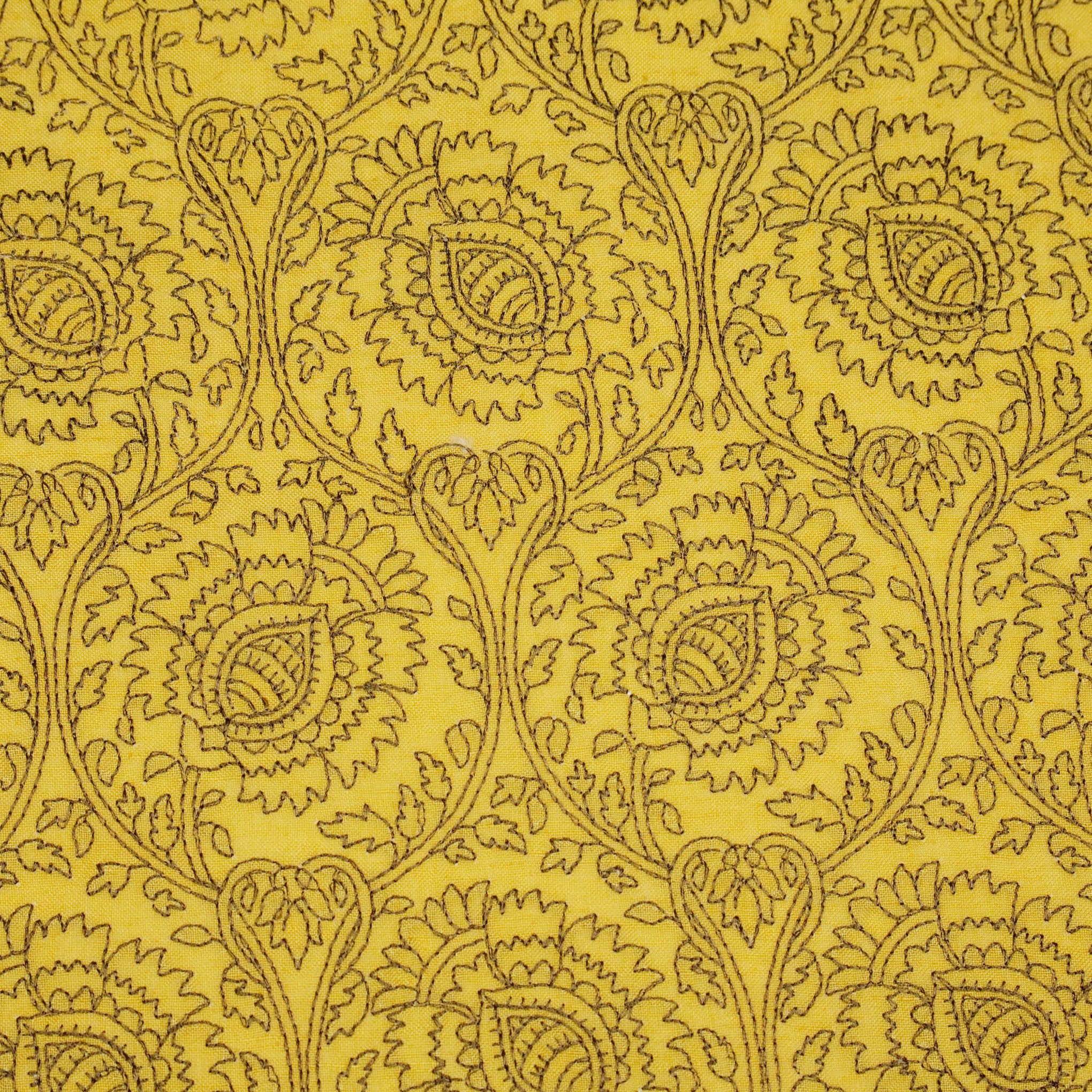 Saba Mustard Chanderi Embroidered Fabric in Jaal Pattern - Image 3