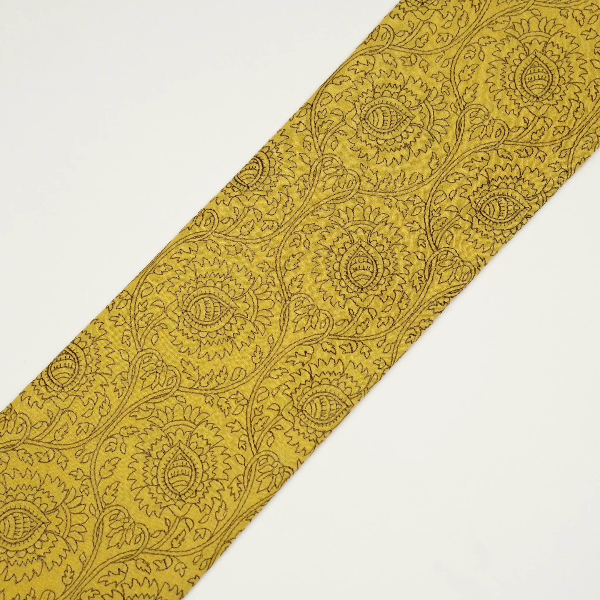 Saba Mustard Chanderi Embroidered Fabric in Jaal Pattern - Image 4
