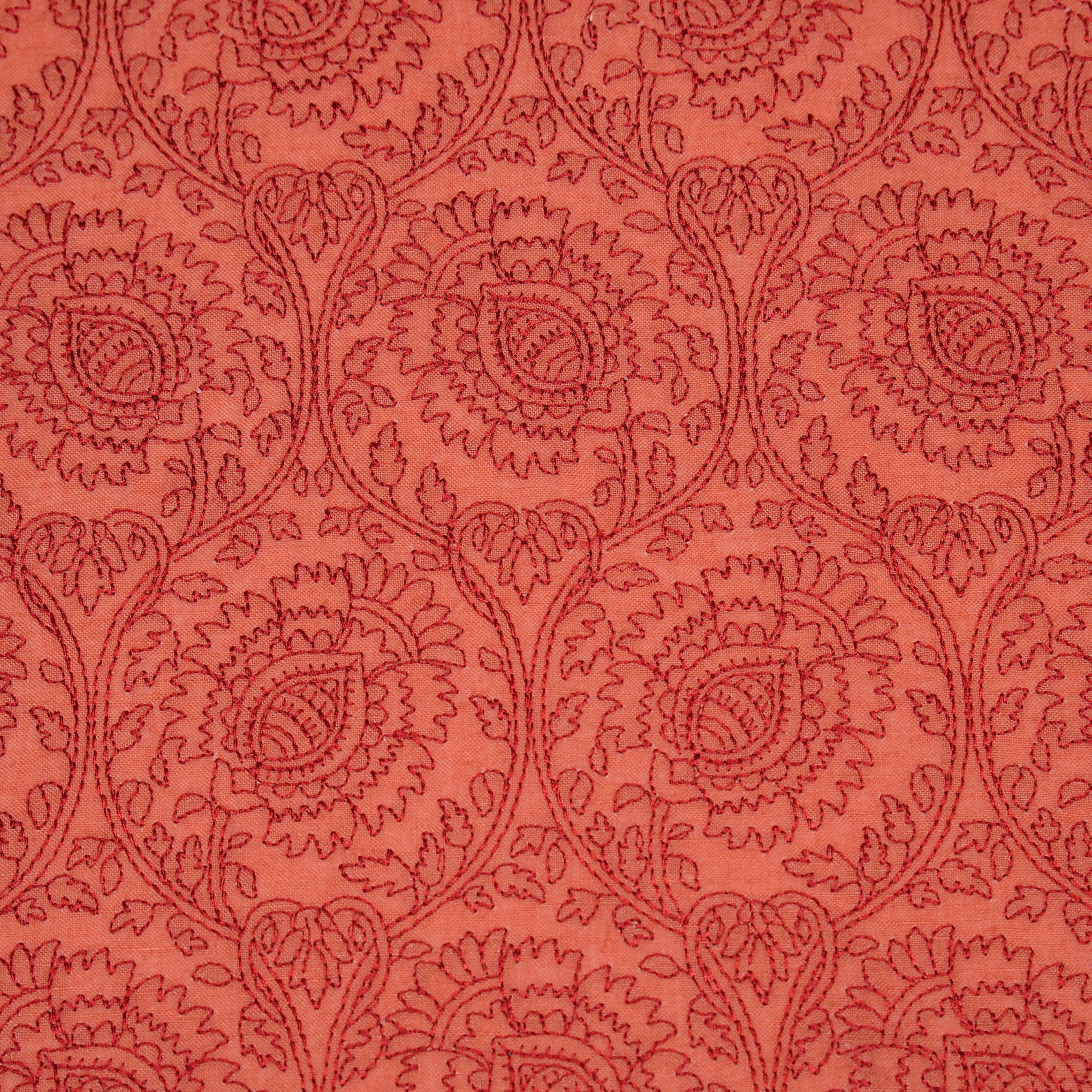 Saba Rust Chanderi Embroidered Fabric in Jaal Pattern - Image 3