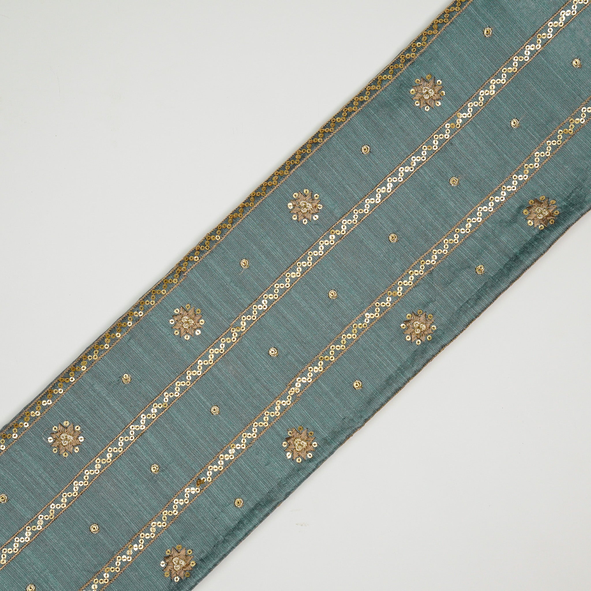 Saba Teal Blue Viscose Raw Silk Embroidered Fabric in Jaal Pattern - Image 4
