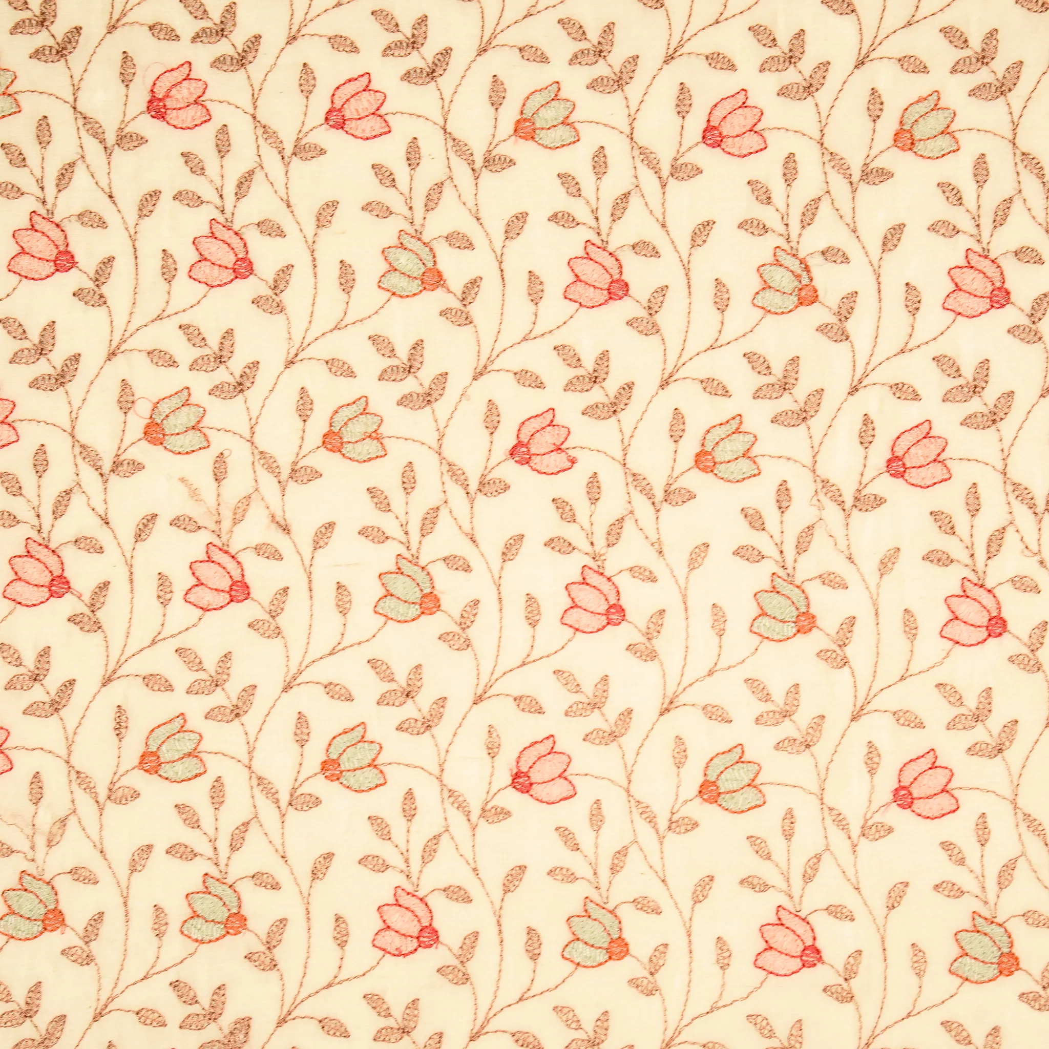 Sabiha Floral Cream Mul Chanderi Embroidered Fabric in Jaal Pattern - Image 2