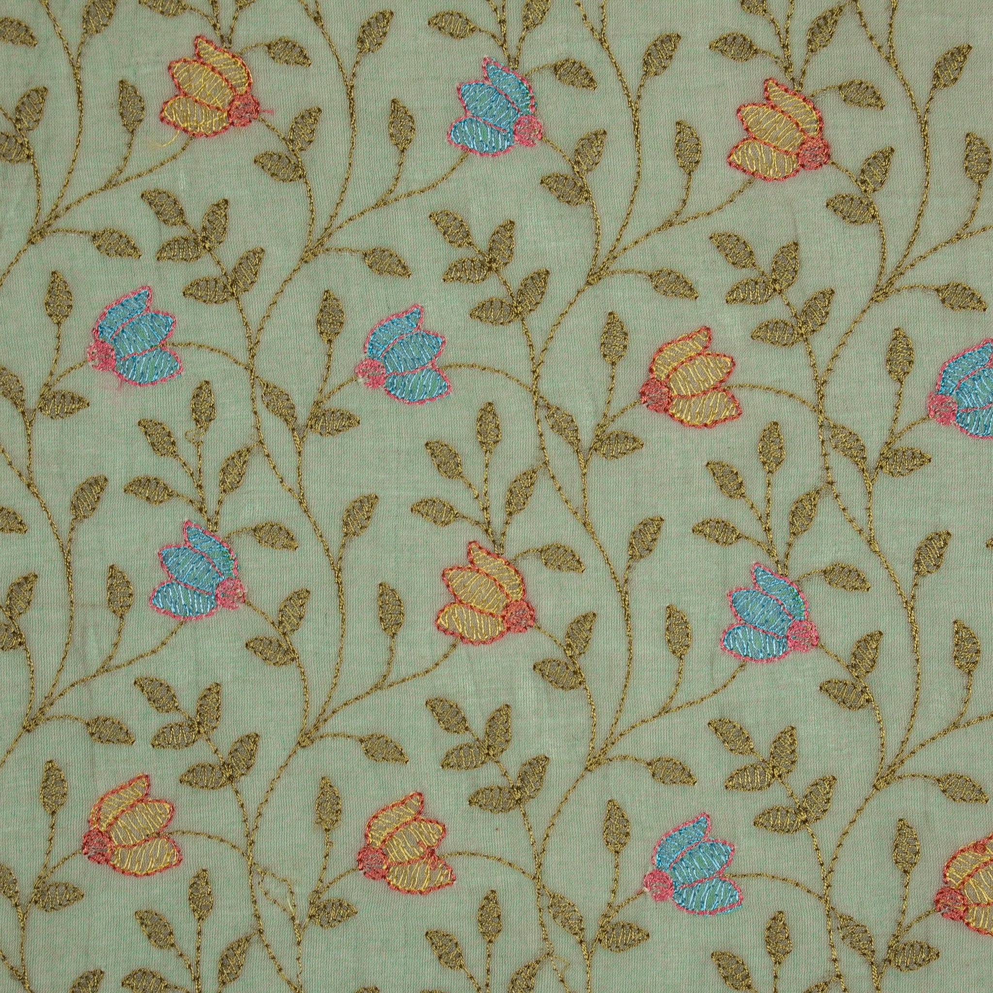 Sabiha Floral Grey Mul Chanderi Embroidered Fabric in Jaal Pattern - Image 3