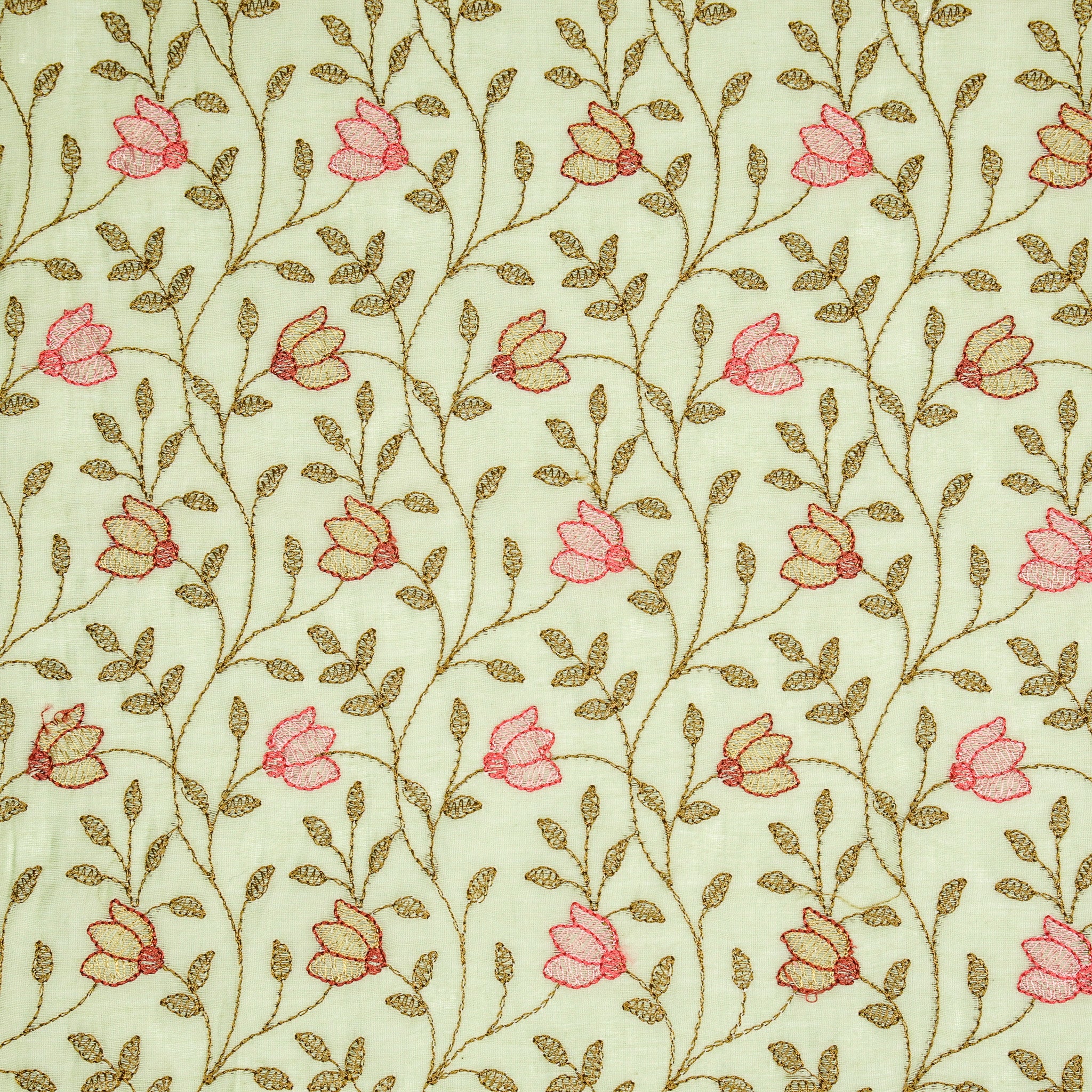 Sabiha Floral Sea Green Mul Chanderi Embroidered Fabric in Jaal Pattern - Image 2