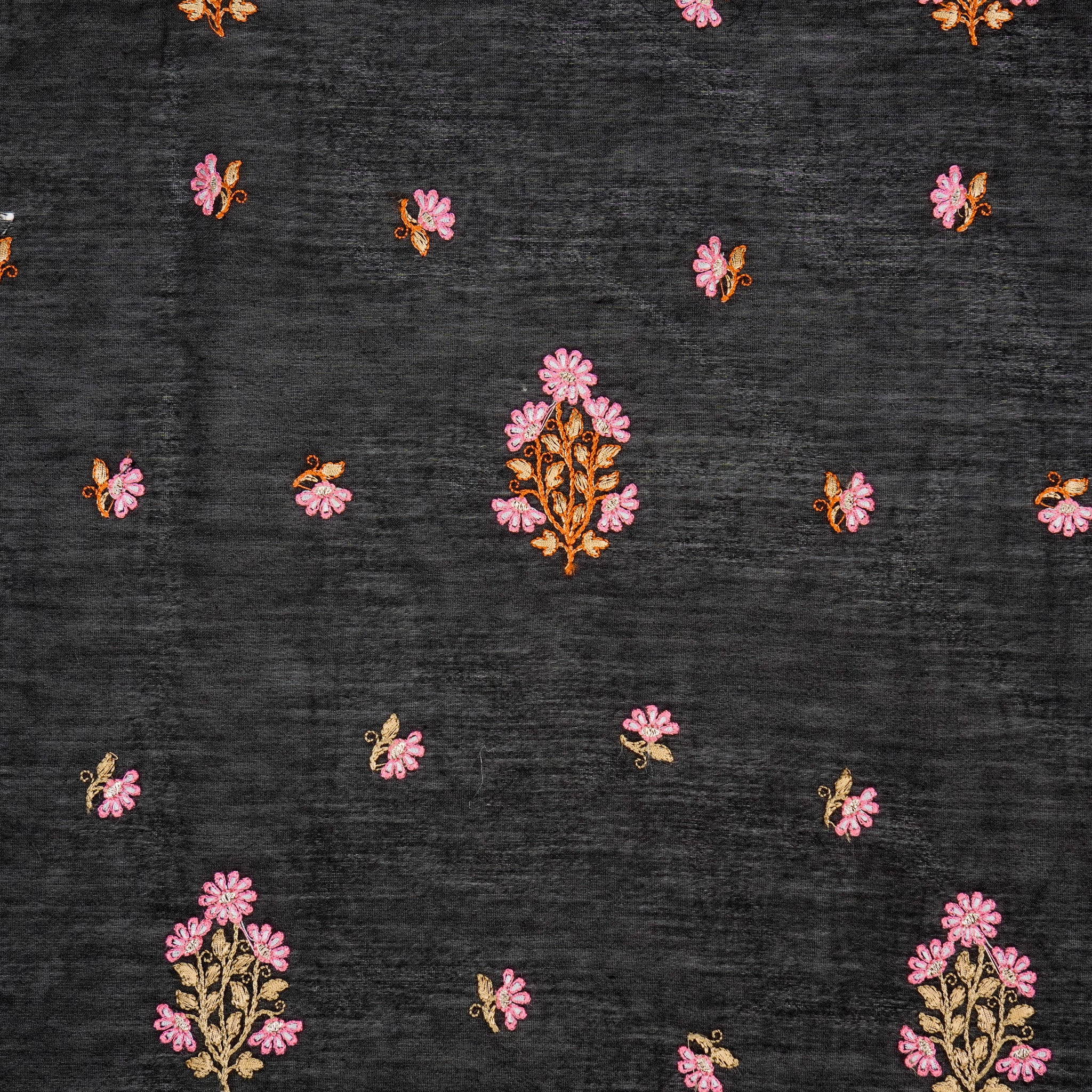 Safiya Black Chanderi Embroidered Fabric in Buta Buti Mixture Pattern - Image 3