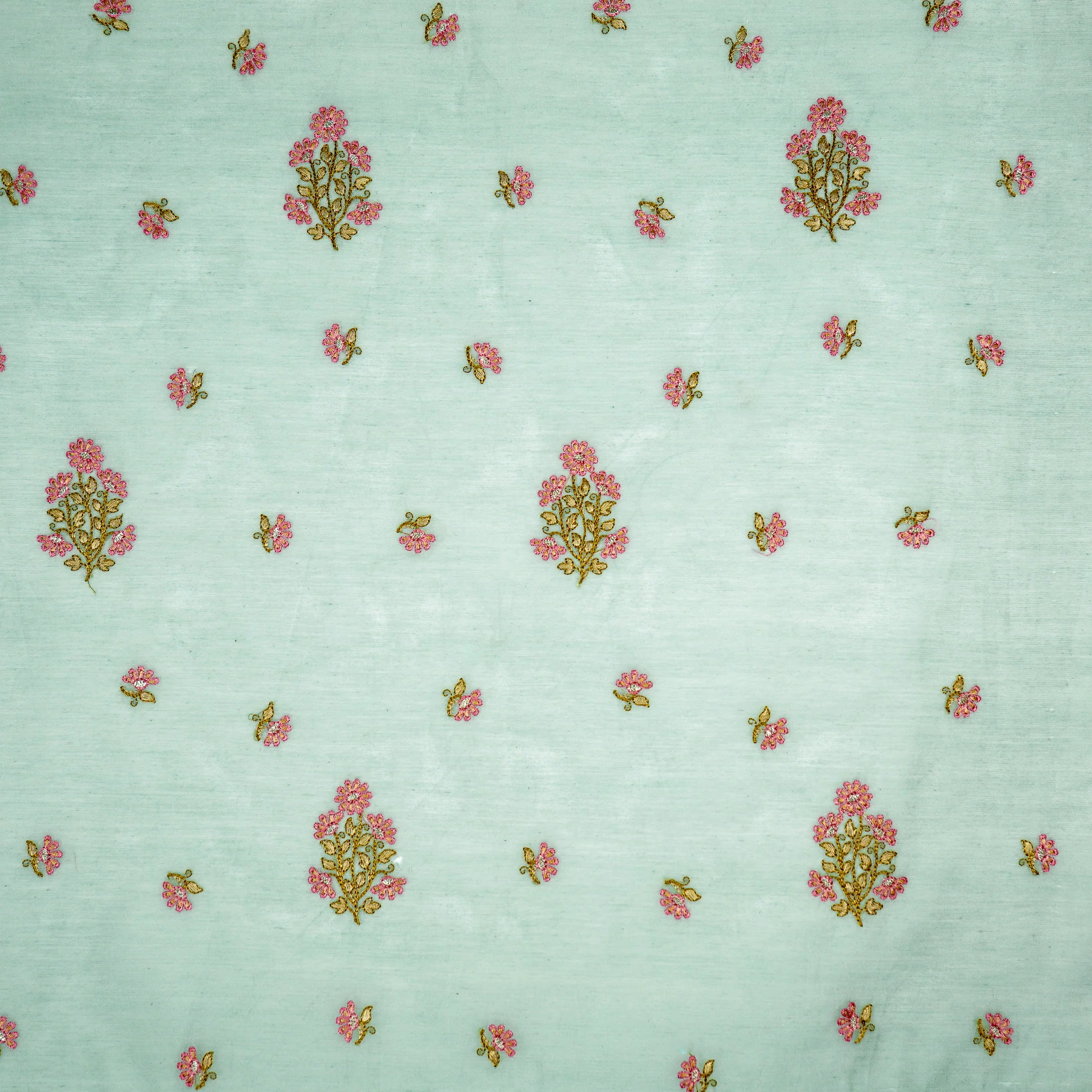 Safiya Light Aqua Chanderi Embroidered Fabric in Buta Buti Mixture Pattern - Image 2