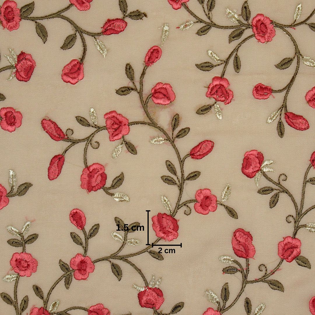 Saha Chiku Viscose Georgette Embroidered Fabric in Jaal Pattern - Image 3