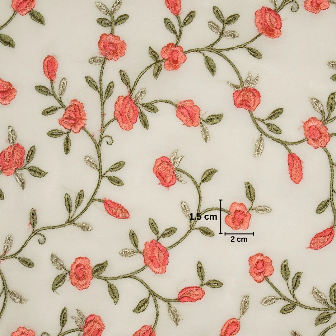Saha Cream Viscose Georgette Embroidered Fabric in Jaal Pattern - Image 3