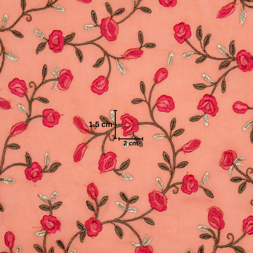 Saha Dark Peach Viscose Georgette Embroidered Fabric in Jaal Pattern - Image 3