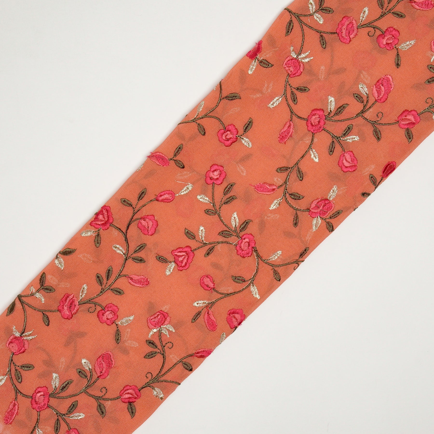 Saha Dark Peach Viscose Georgette Embroidered Fabric in Jaal Pattern - Image 4