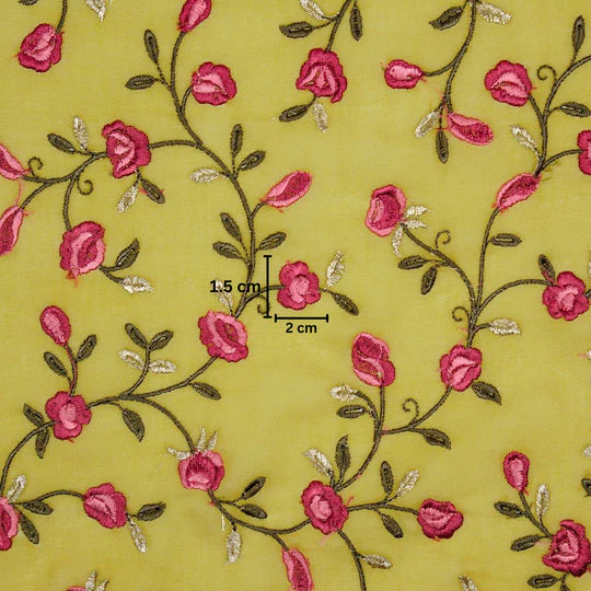 Saha Lime Green Viscose Georgette Embroidered Fabric in Jaal Pattern - Image 3