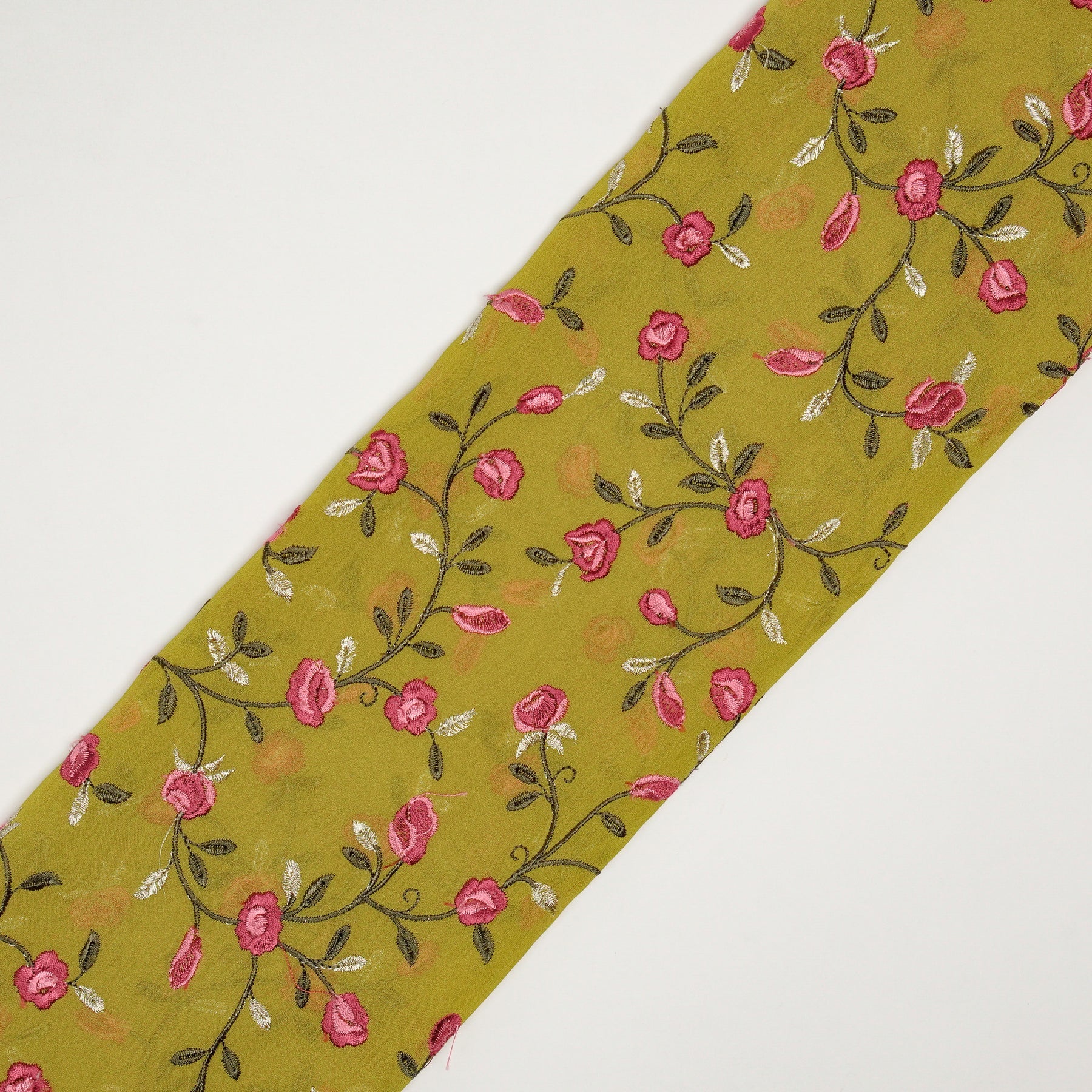 Saha Lime Green Viscose Georgette Embroidered Fabric in Jaal Pattern - Image 4