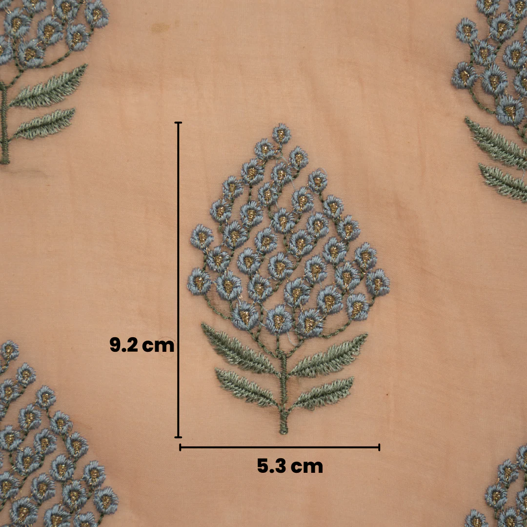 Saima Light Salmon Pink Mul Chanderi Embroidered Fabric in Buta Pattern - Image 3