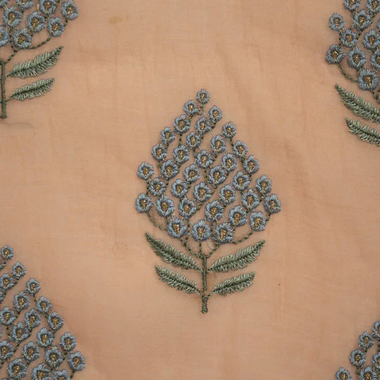 Saima Light Salmon Pink Mul Chanderi Embroidered Fabric in Buta Pattern - Image 5