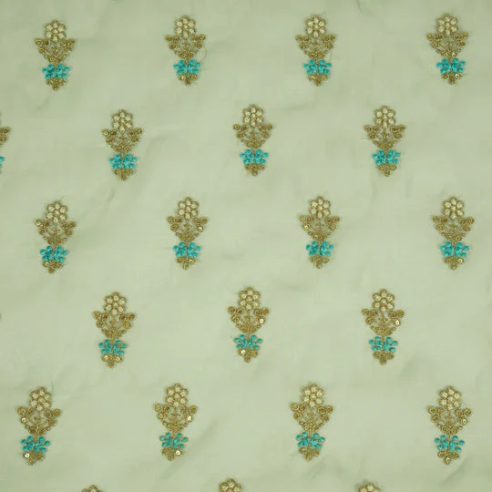 Sami Gray Viscose Organza Embroidered Fabric in Buti Pattern - Image 3