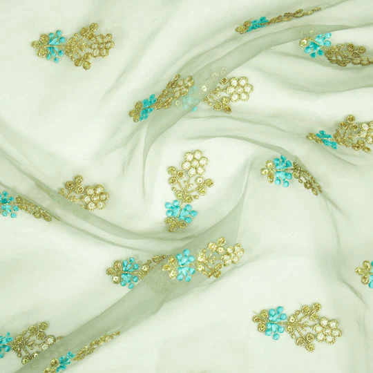 Sami Gray Viscose Organza Embroidered Fabric in Buti Pattern - Image 4