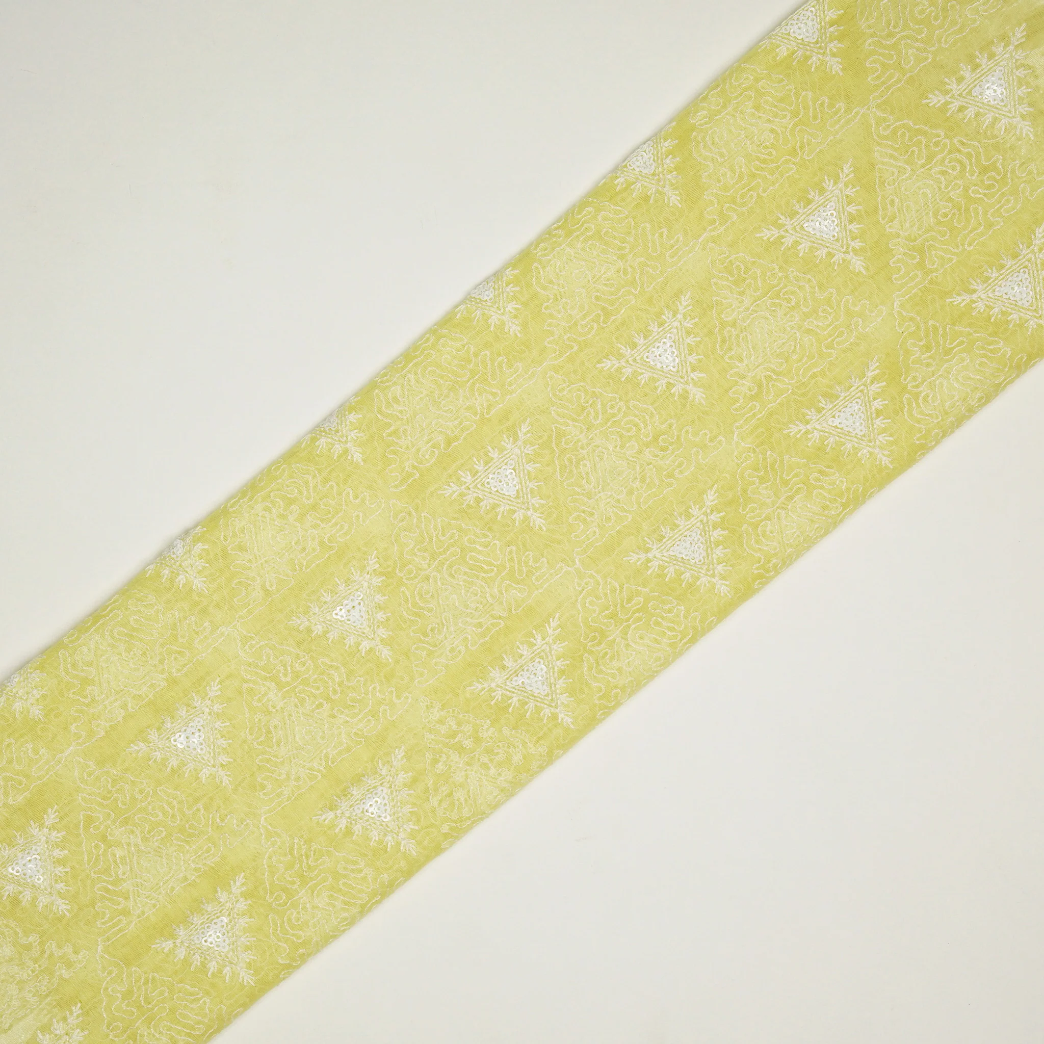Samreen Lemon Mul Chanderi Embroidered Fabric in Buta Pattern - Image 4