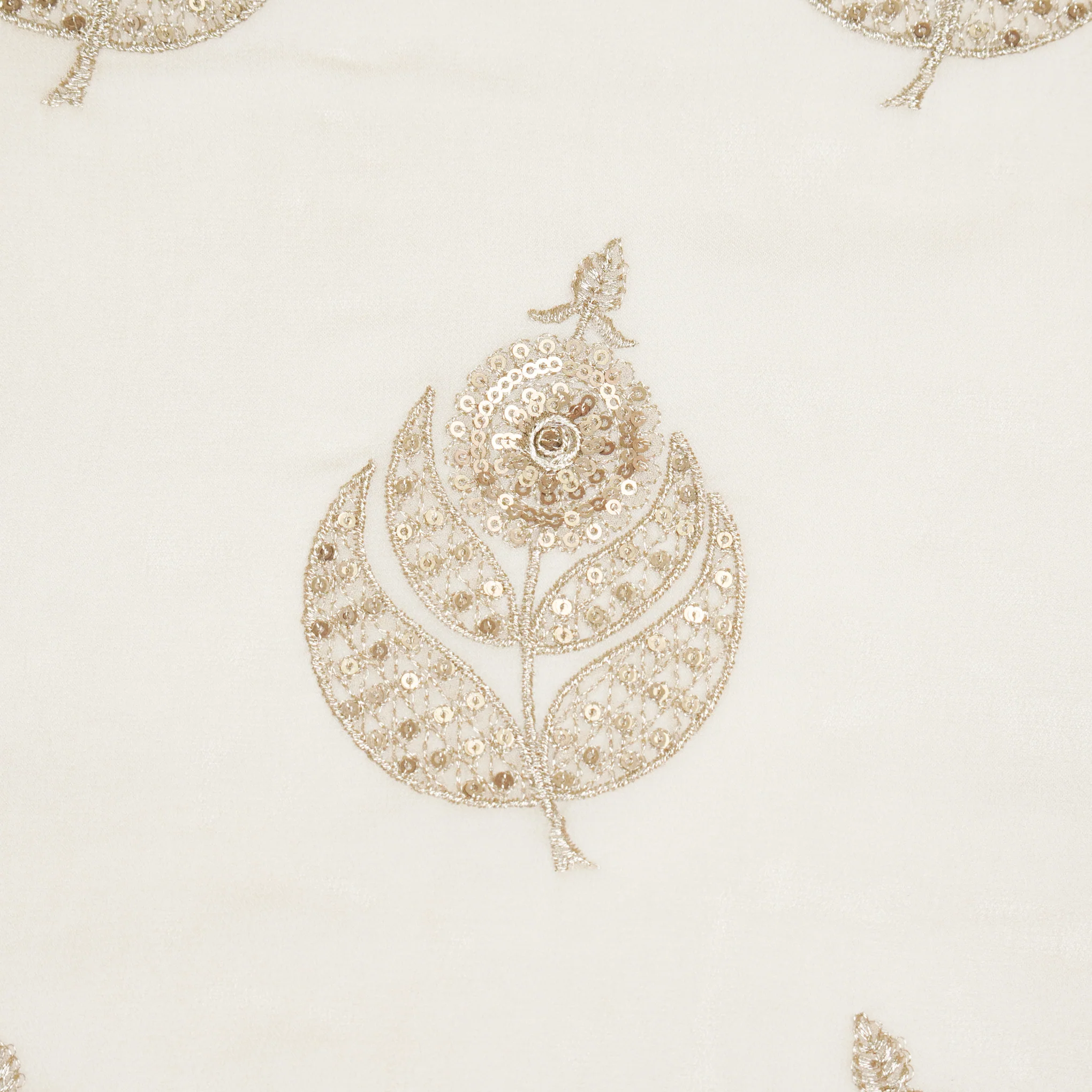 Sara Cream Viscose Georgette Embroidered Fabric in Buta Pattern - Image 3