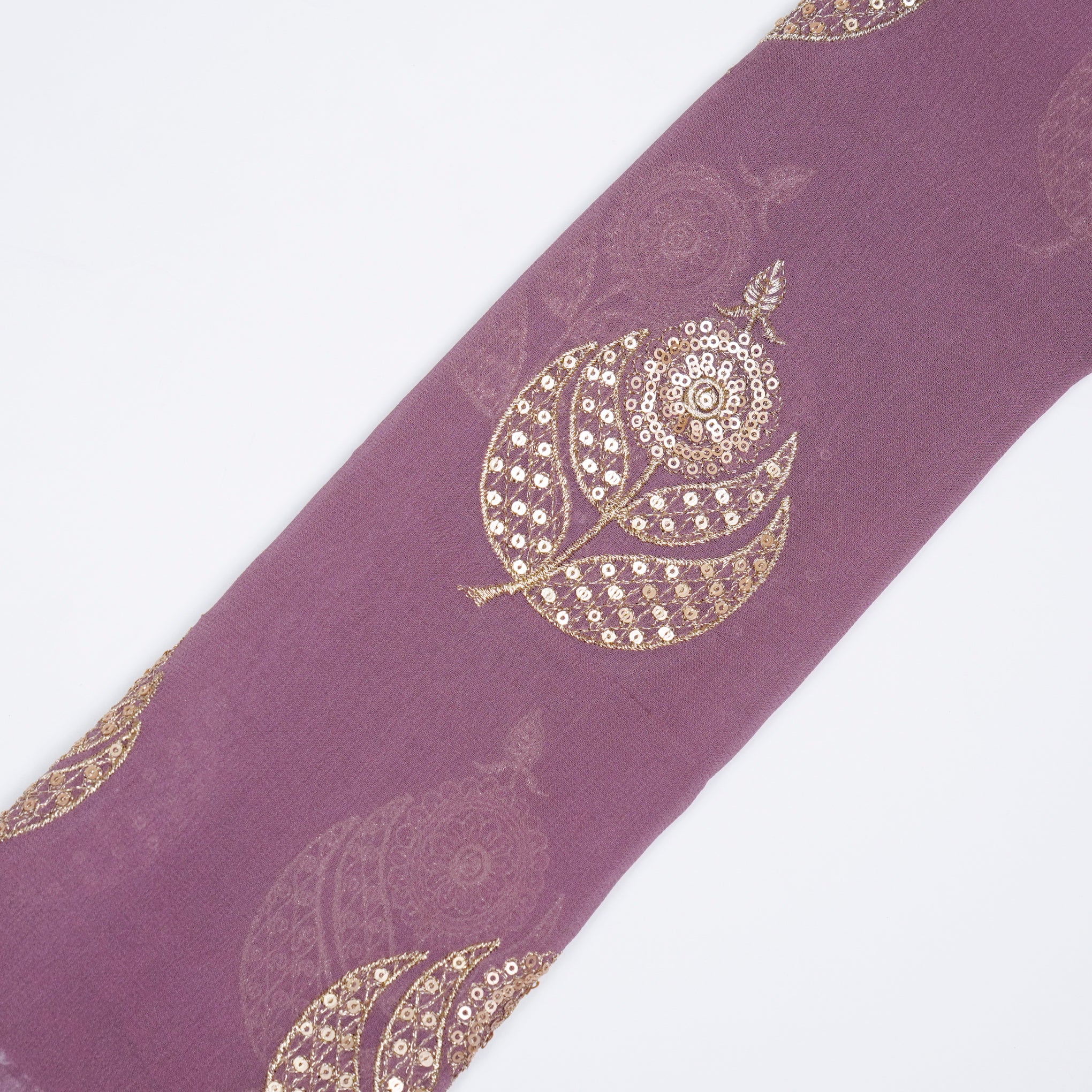 Sara Deep Mauve Viscose Georgette Embroidered Fabric in Buta Pattern - Image 4