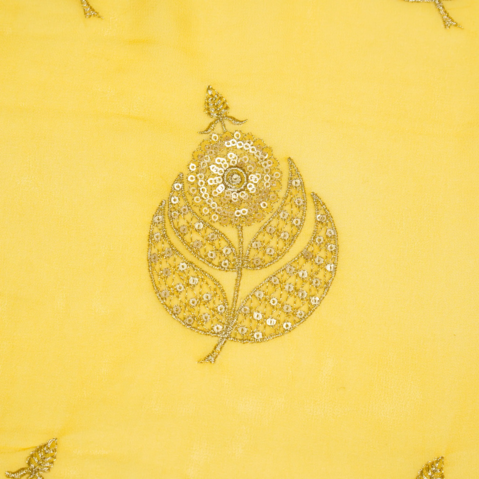 Sara Gold Viscose Georgette Embroidered Fabric in Buta Pattern - Image 3