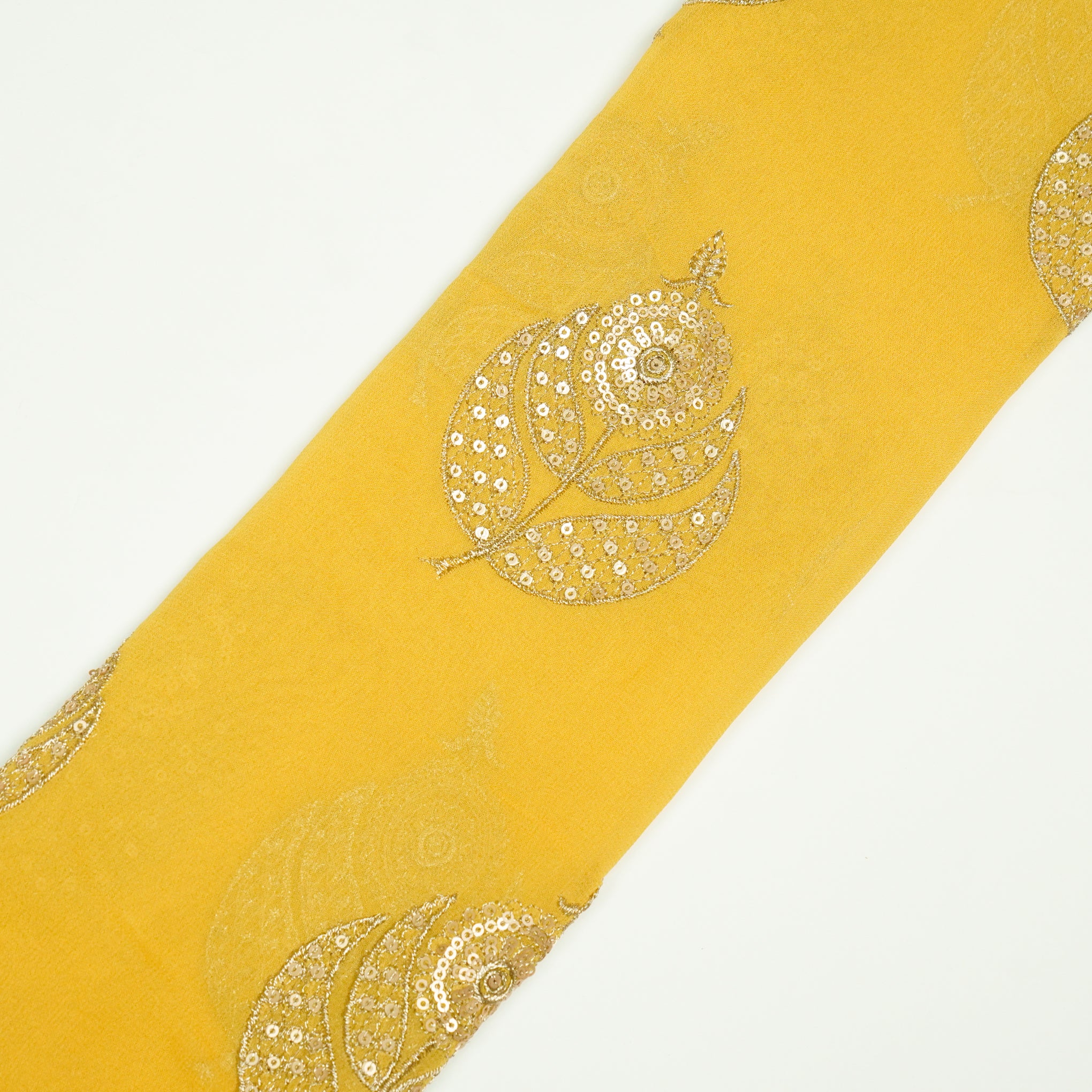 Sara Gold Viscose Georgette Embroidered Fabric in Buta Pattern - Image 4