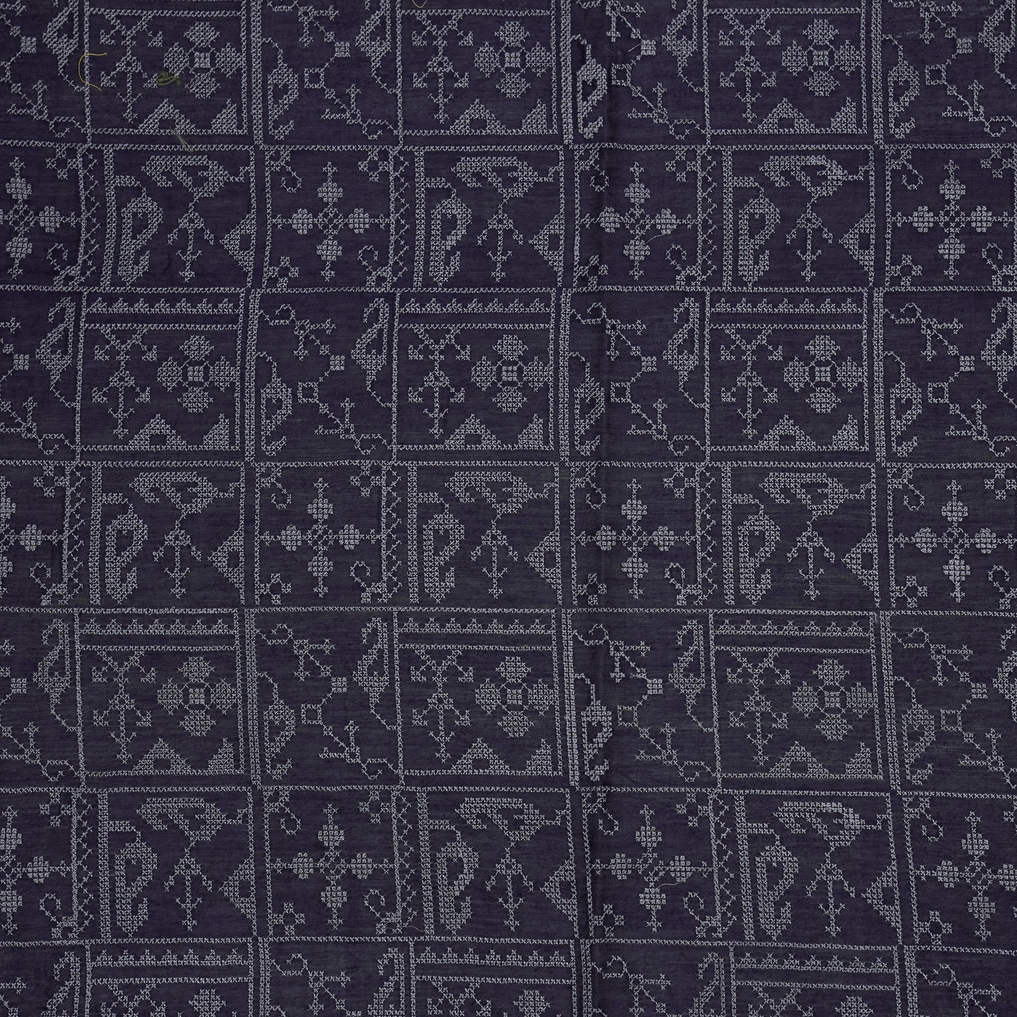 Seda Navy Blue Chanderi Embroidered Fabric in Jaal Pattern - Image 3