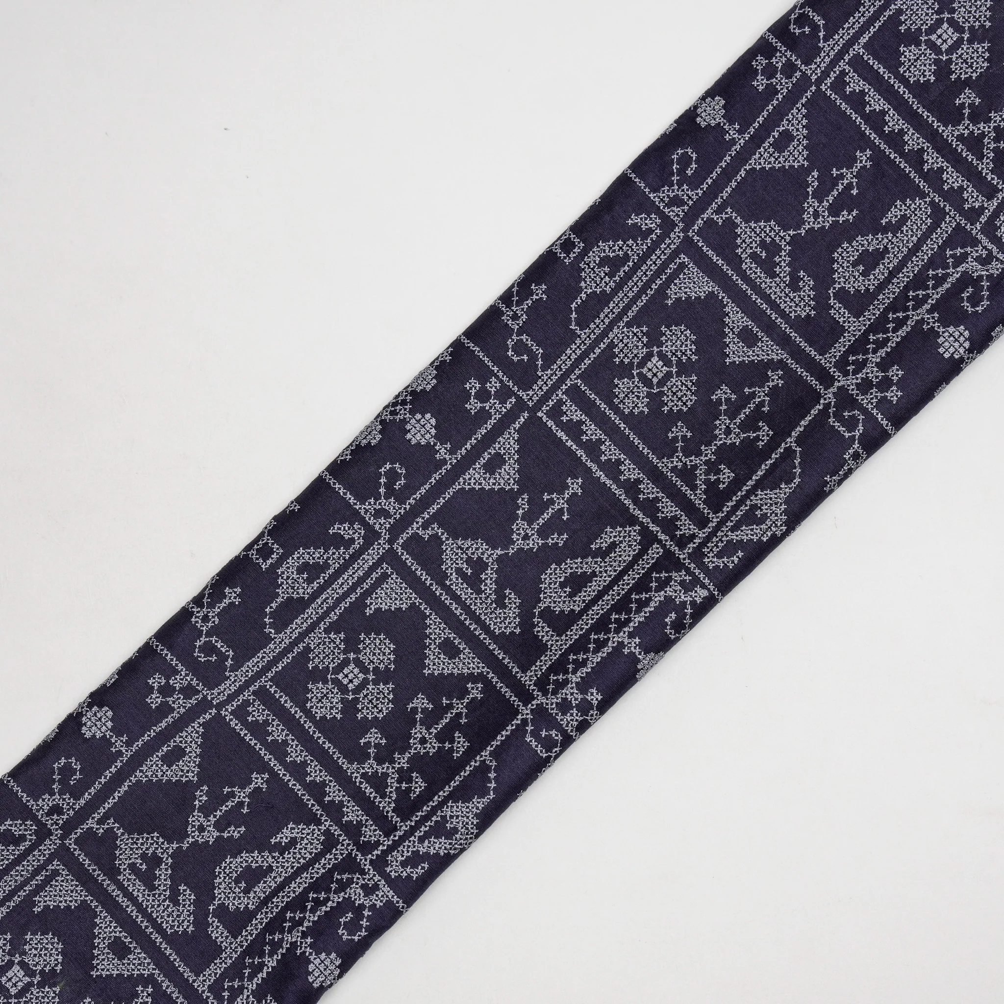 Seda Navy Blue Chanderi Embroidered Fabric in Jaal Pattern - Image 4