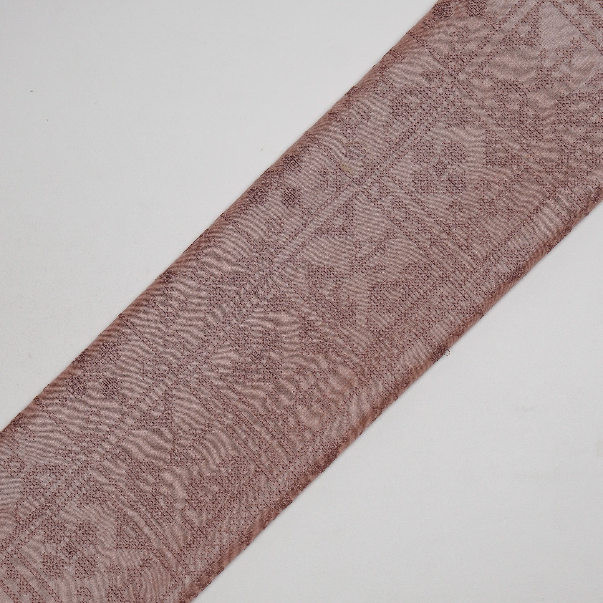 Seda Onion Chanderi Embroidered Fabric in Jaal Pattern - Image 4